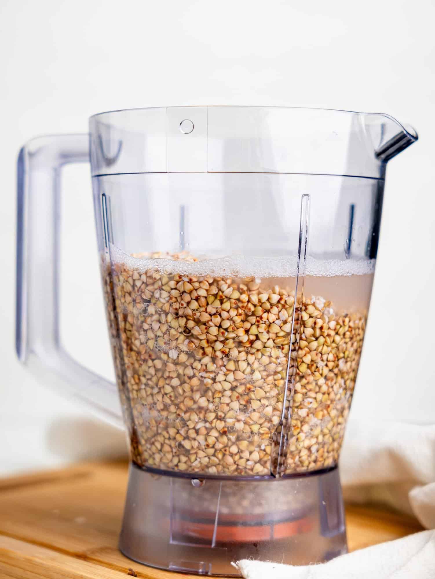 Buckwheat groats and water in a blender.