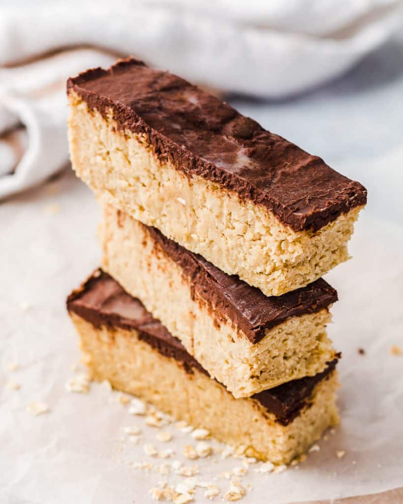 Three Chickpea Protein Bars stacked on top of each other