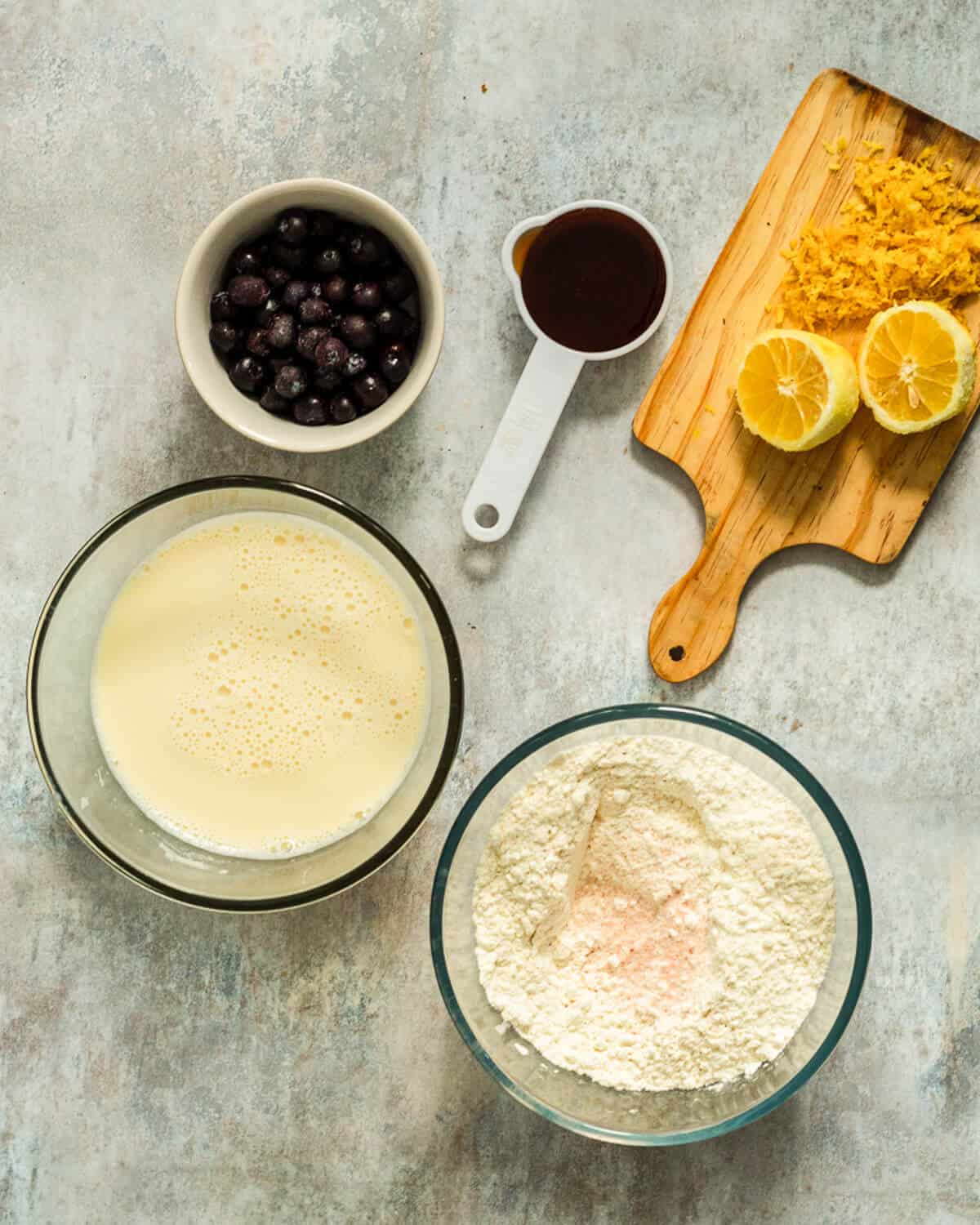 The ingredients needed to make gluten-free baked pancakes.
