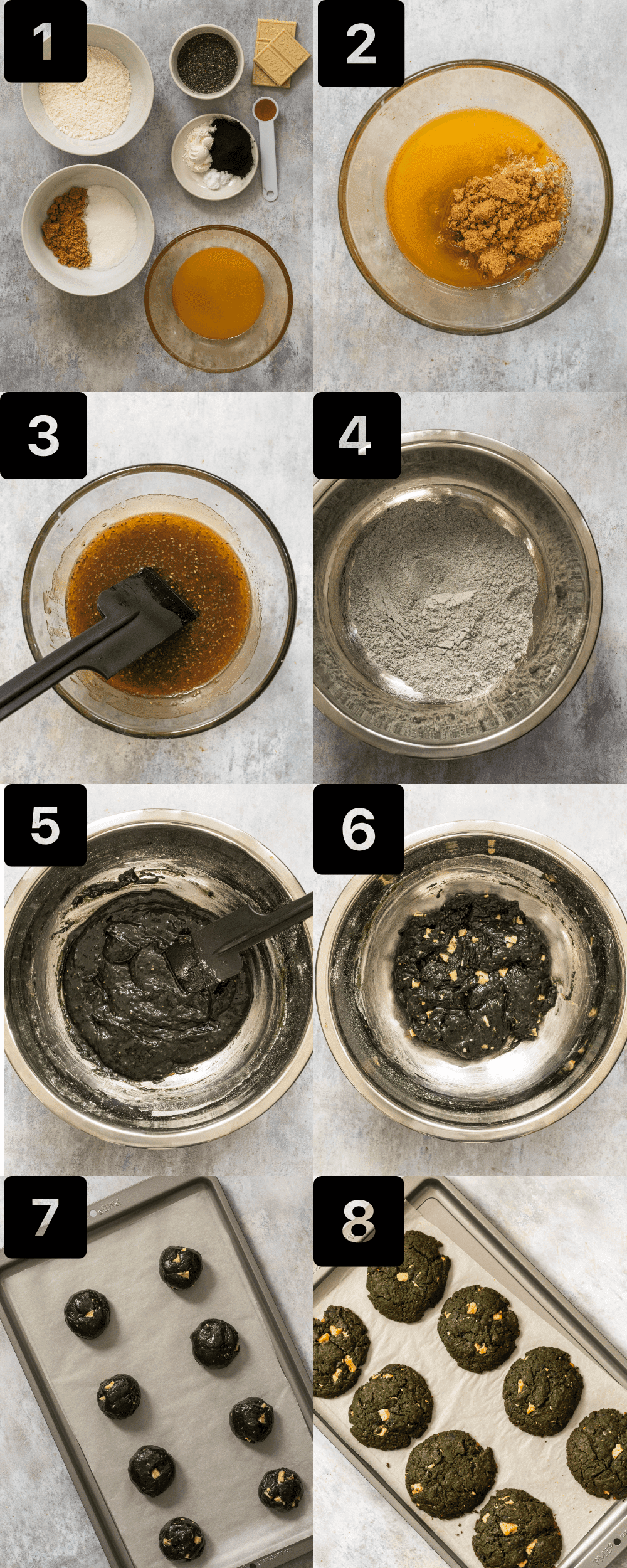 Process shots of making spirulina cookies.