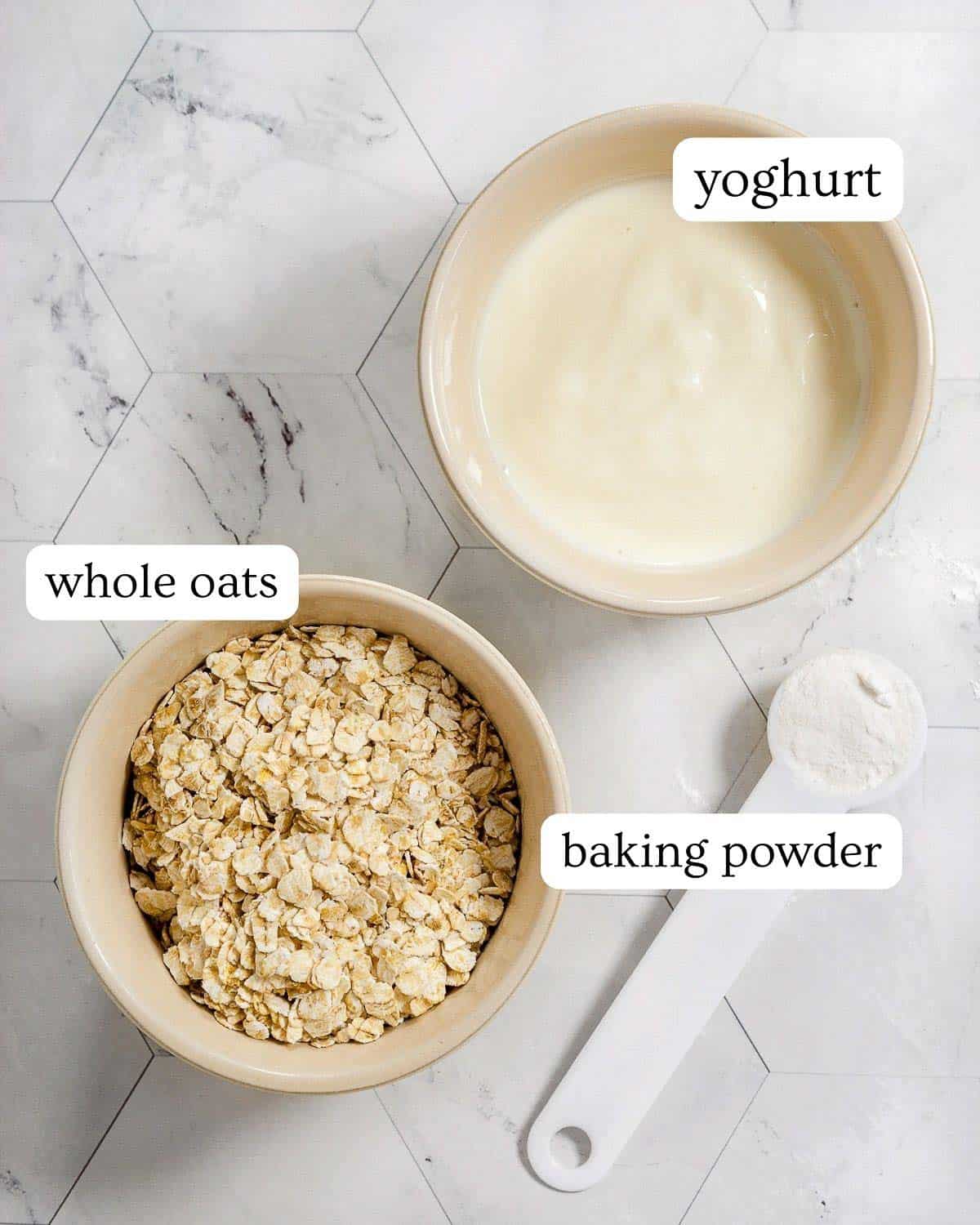 Ingredients for oat flour pizza crust.