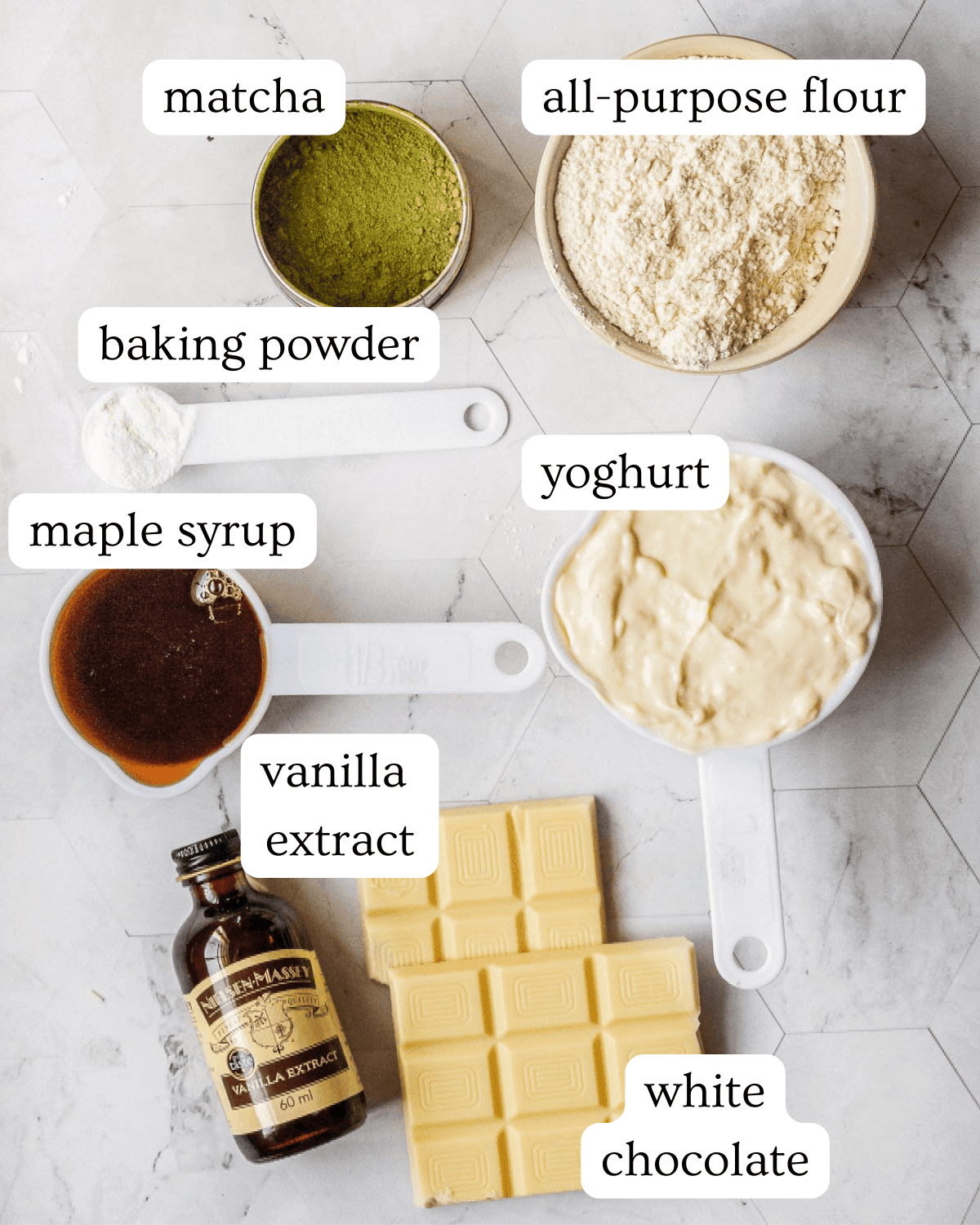 Ingredients to make matcha brownies.