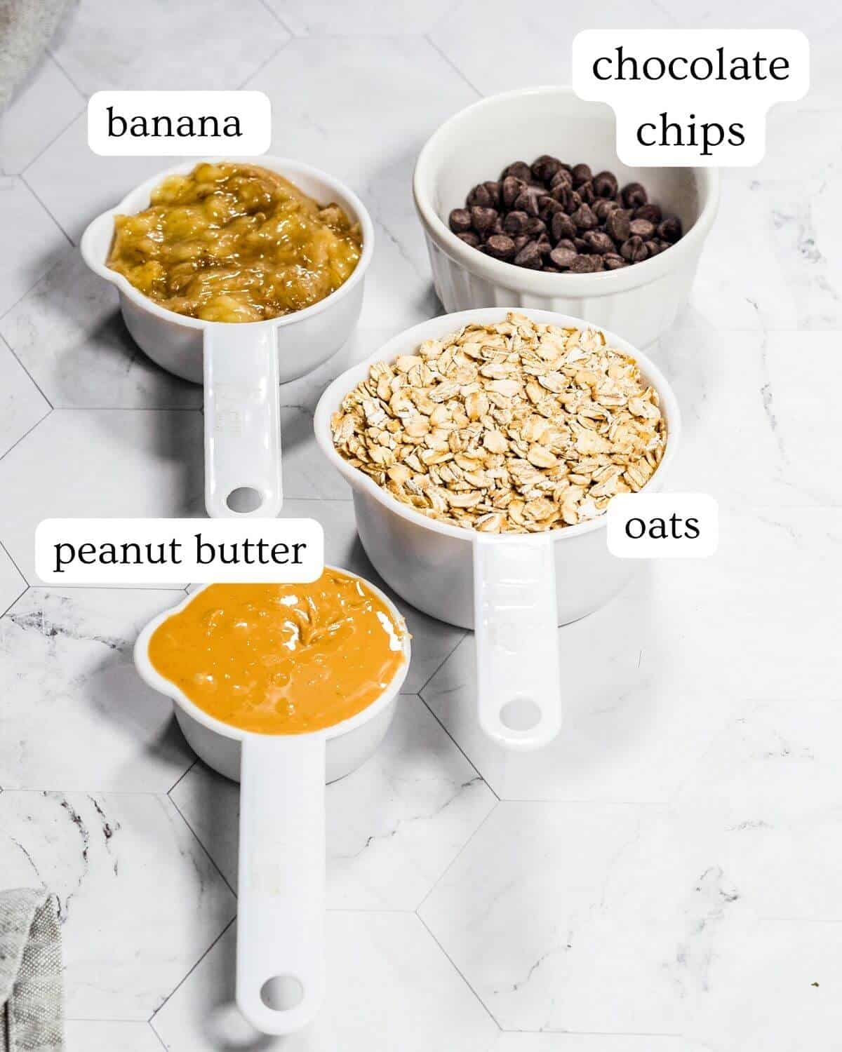 Four ingredients for banana oatmeal cookies.