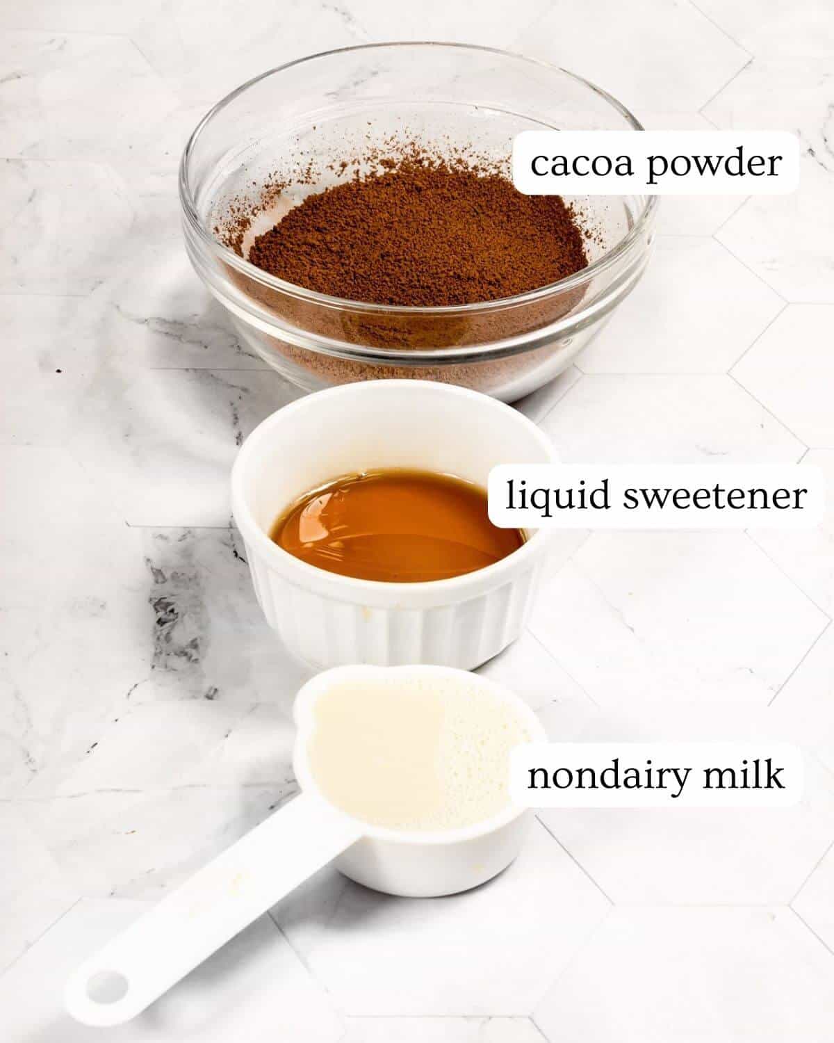 Ingredients for healthy vegan chocolate ganache frosting.