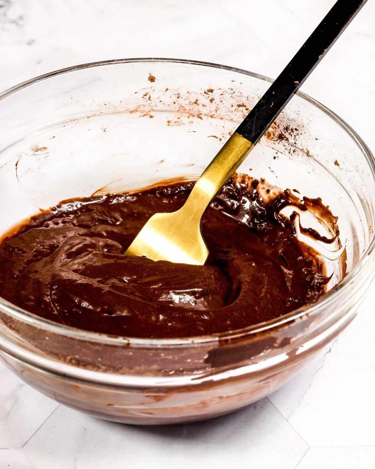 Healthy Vegan Chocolate ganache in a glass bowl.