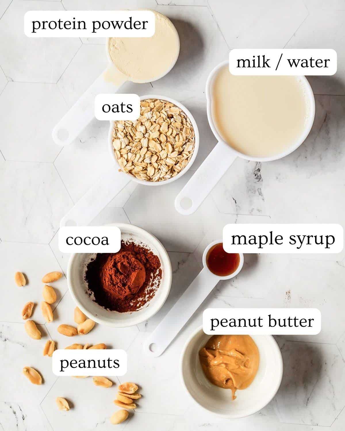 Snickers overnight oats ingredients.