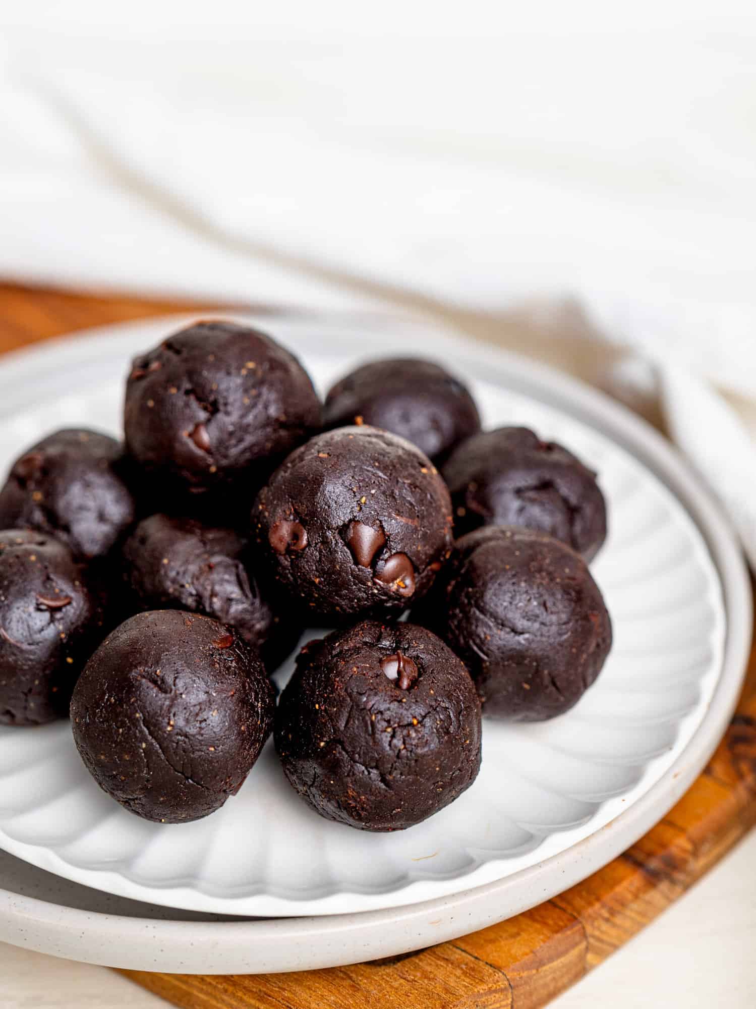 Easy and Healthy Brownie Batter Bites on a plate.