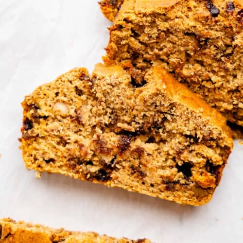 Oat Flour Banana Bread with chocolate chips and walnuts.
