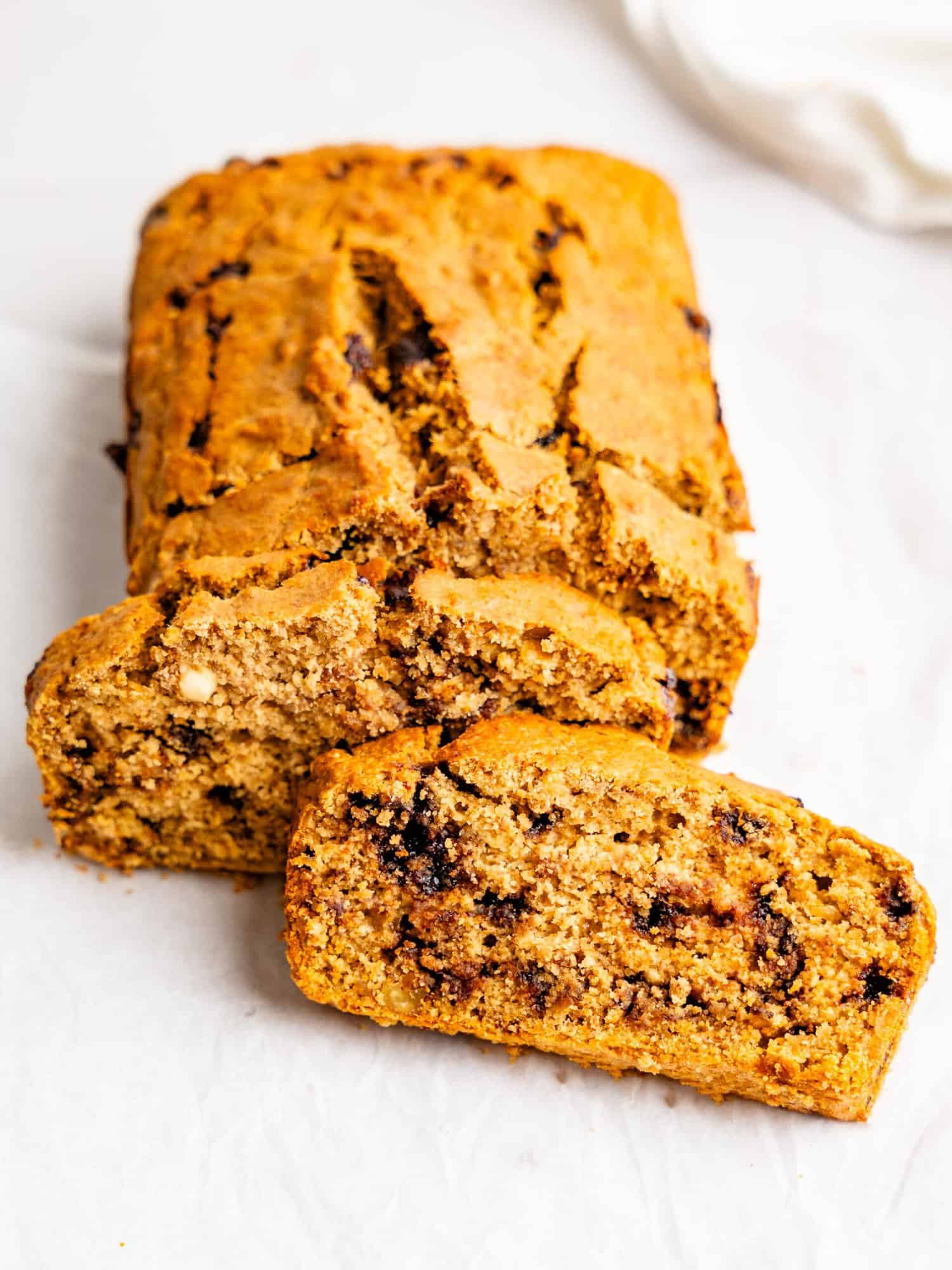 Oat Flour Banana Bread with chocolate chips and walnuts.