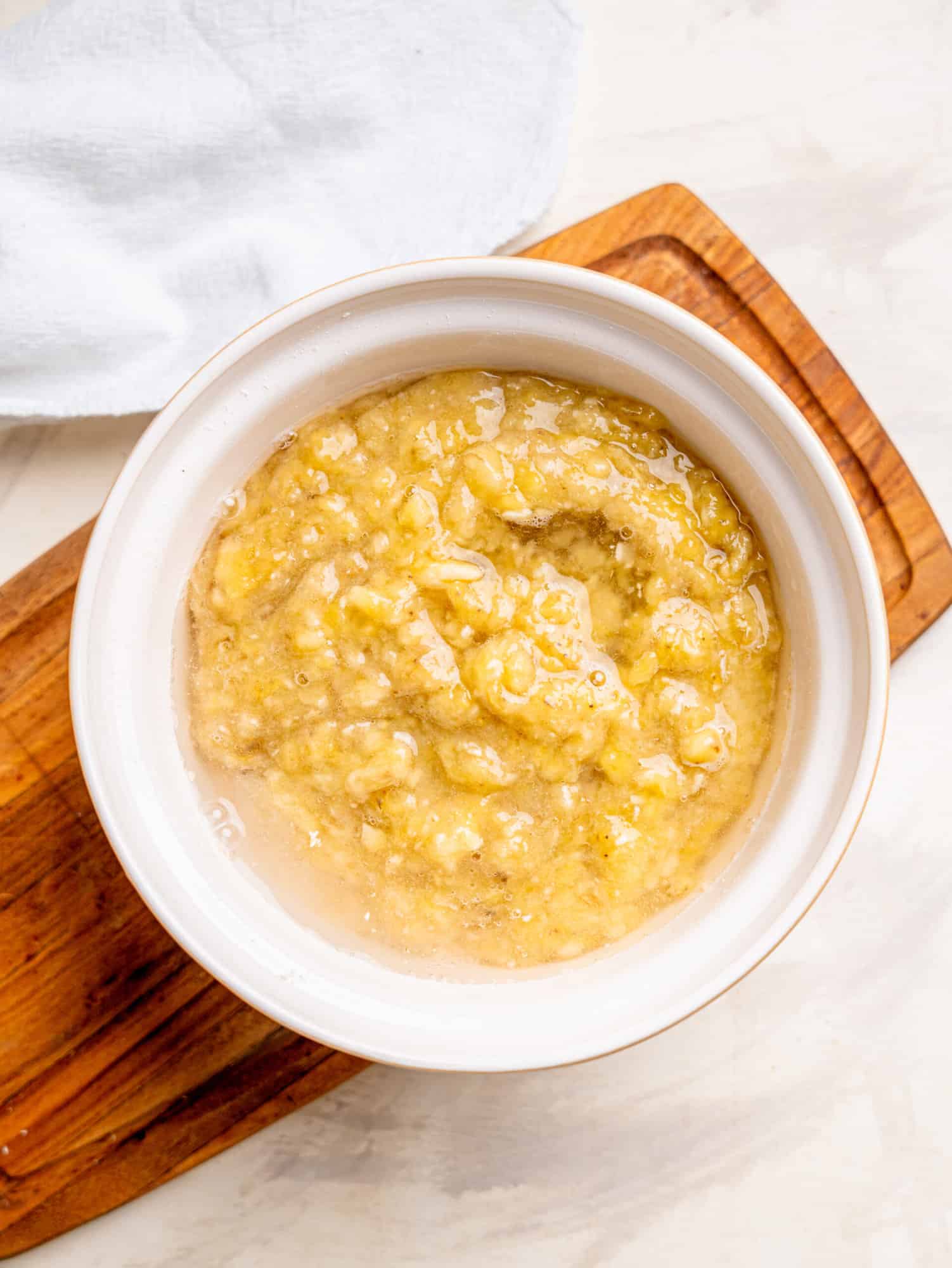 Healthy banana oatmeal muffin batter before baking.