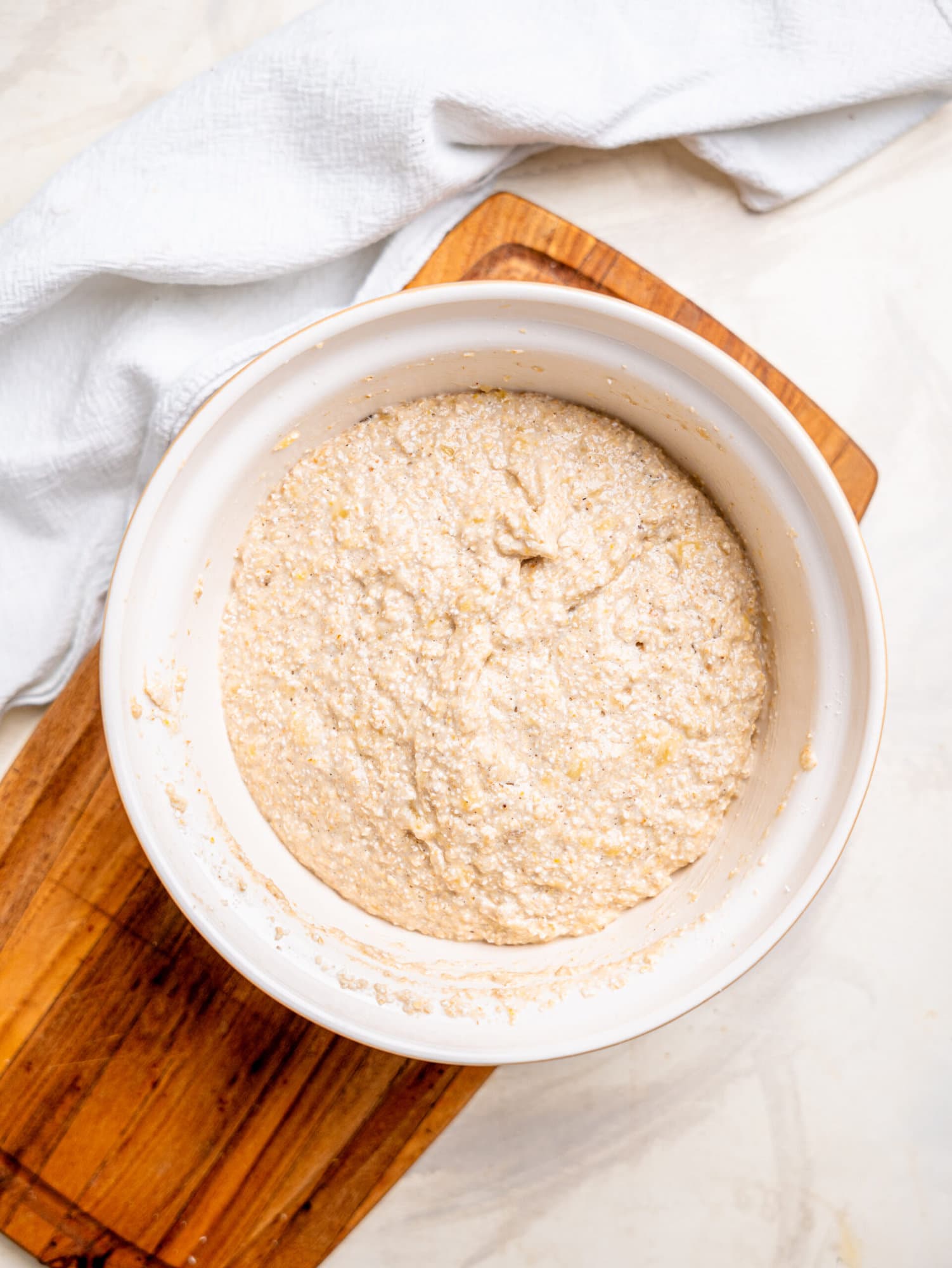 3-Ingredient Banana oatmeal muffin batter before adding chocolate chips.