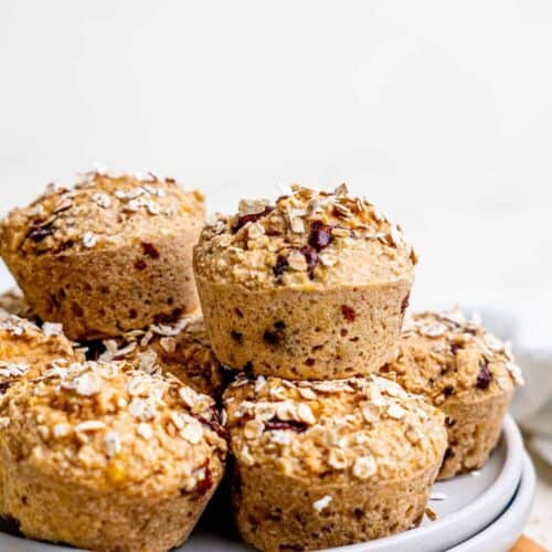 Gluten free and vegan Banana Oatmeal Muffins.