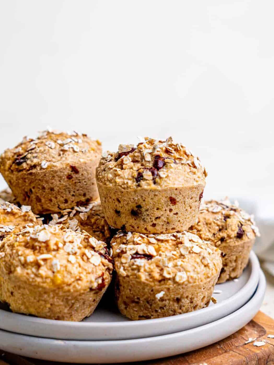 Gluten free and vegan Banana Oatmeal Muffins.