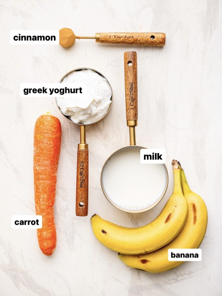 Carrot and Banana Smoothie ingredients.