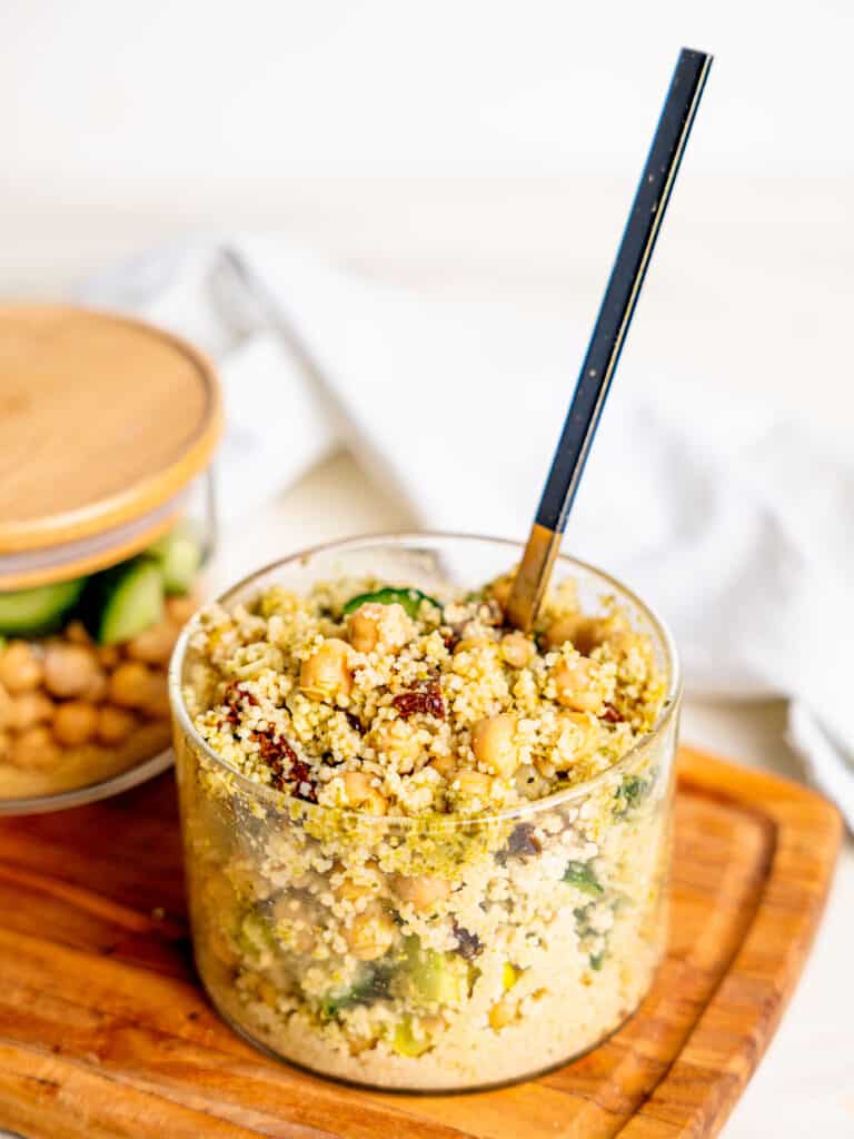 Couscous and chickpea salad with pesto.
