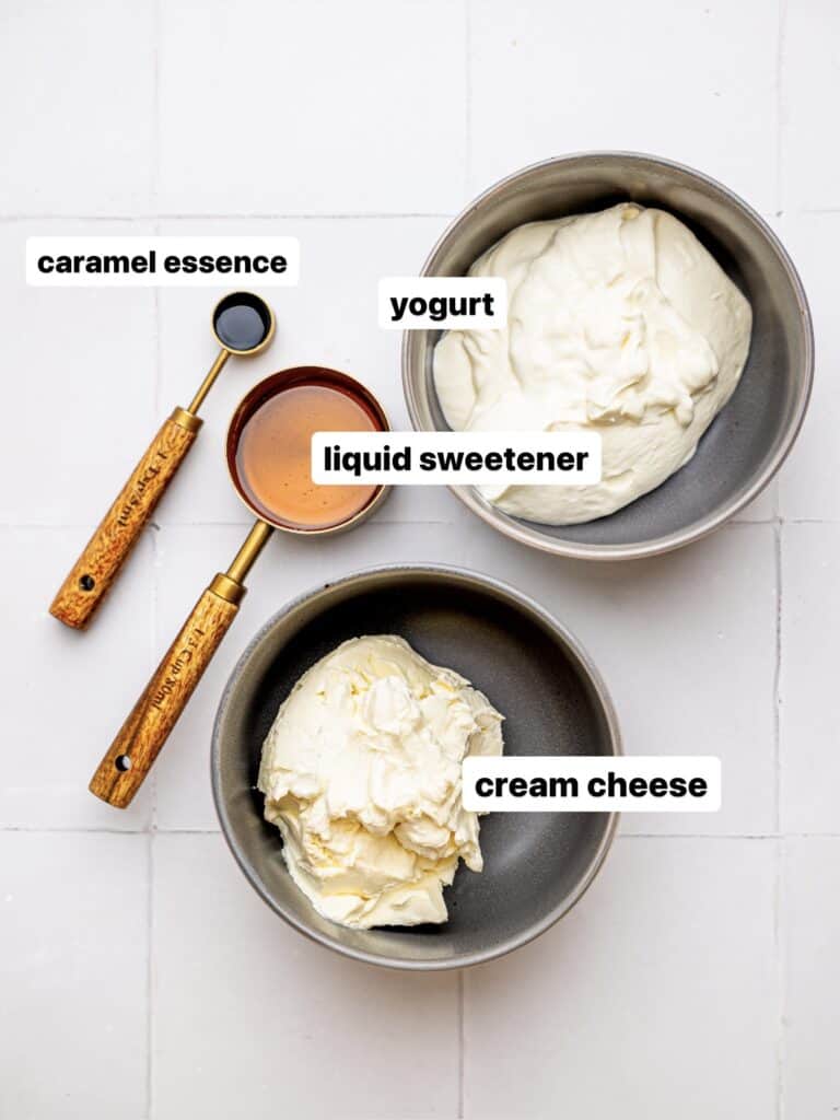 Ingredients for healthy cream cheese frosting.