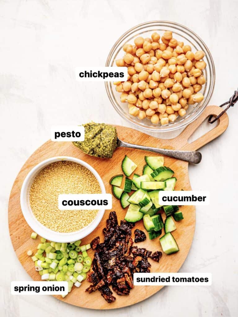 Chickpea & Pesto Couscous Salad Ingredients.