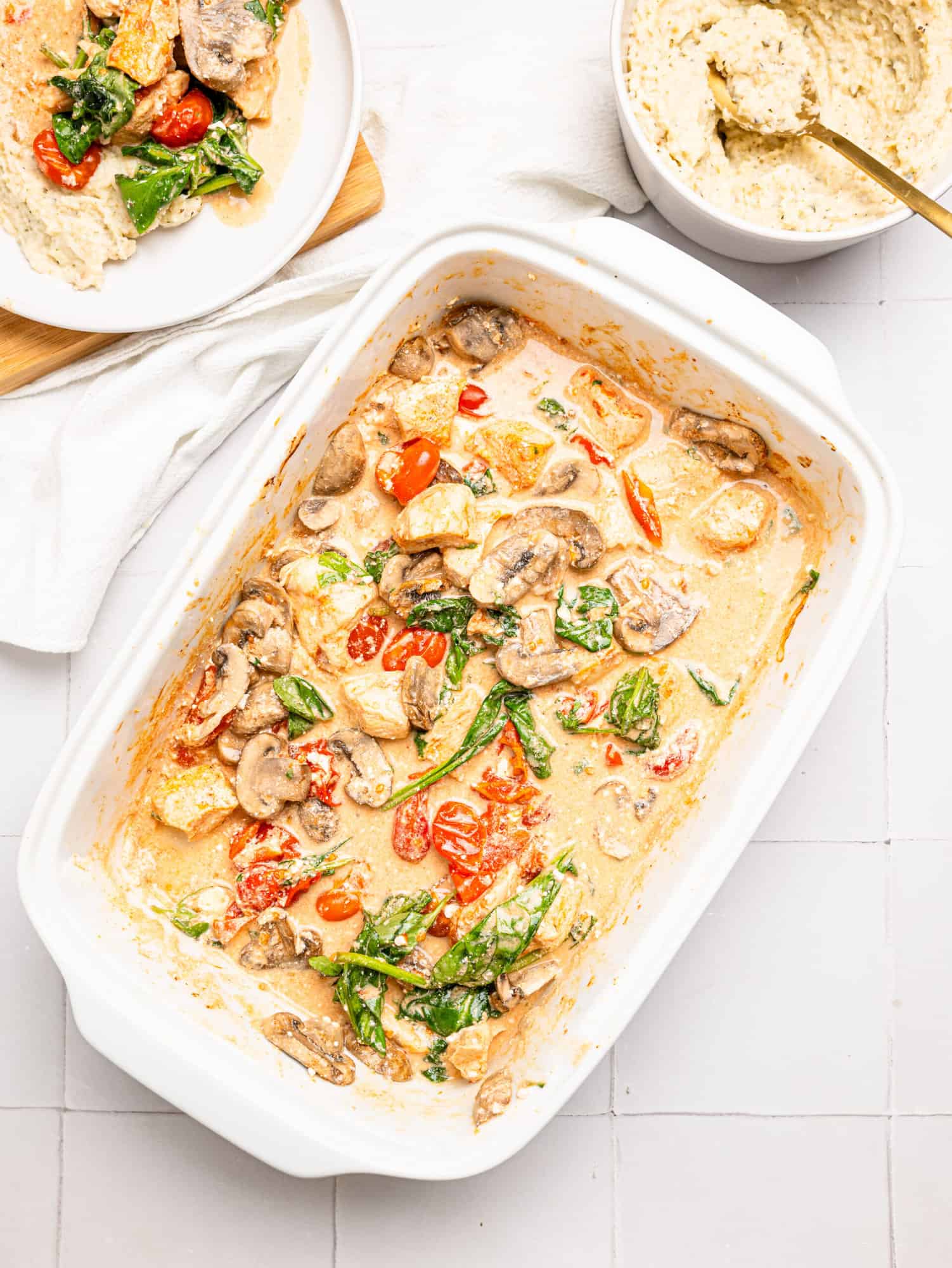 Baked Chicken and Feta in casserole dish.
