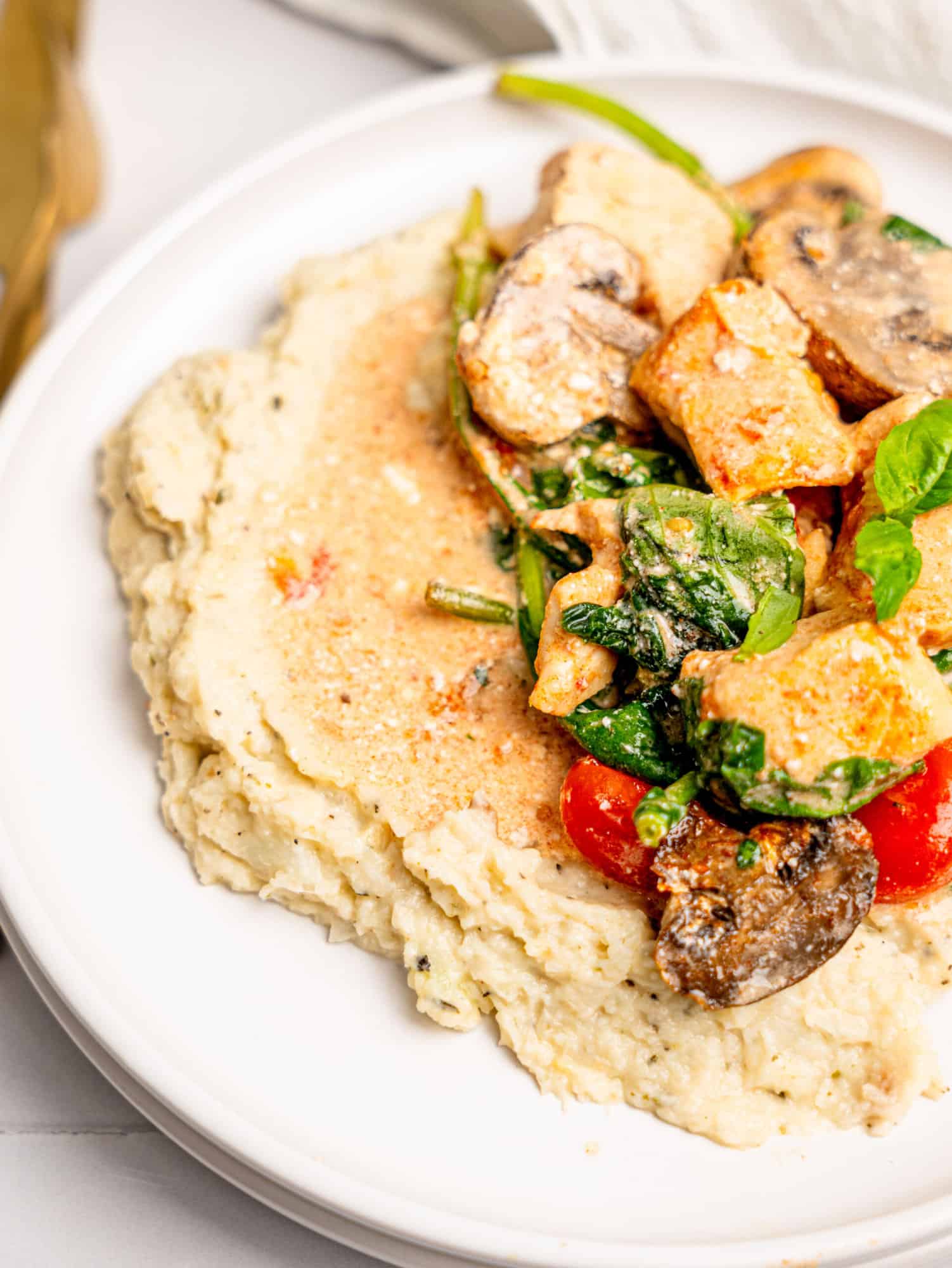 Feta Chicken Bake with Cauliflower Mash.