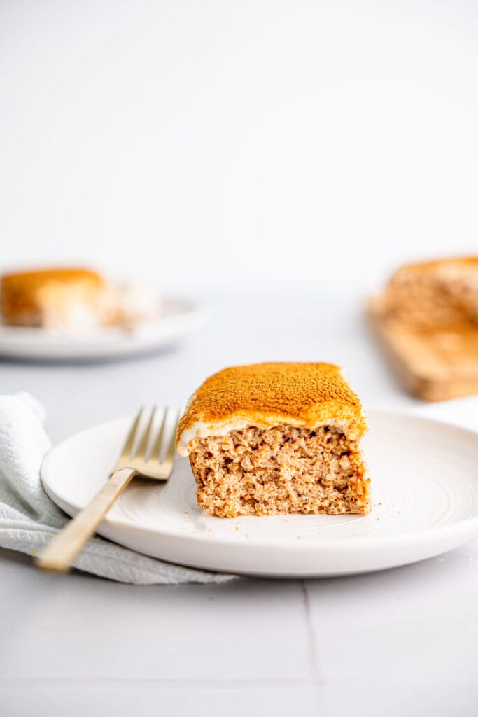 Baked Cinnamon Roll Oatmeal on a plate.