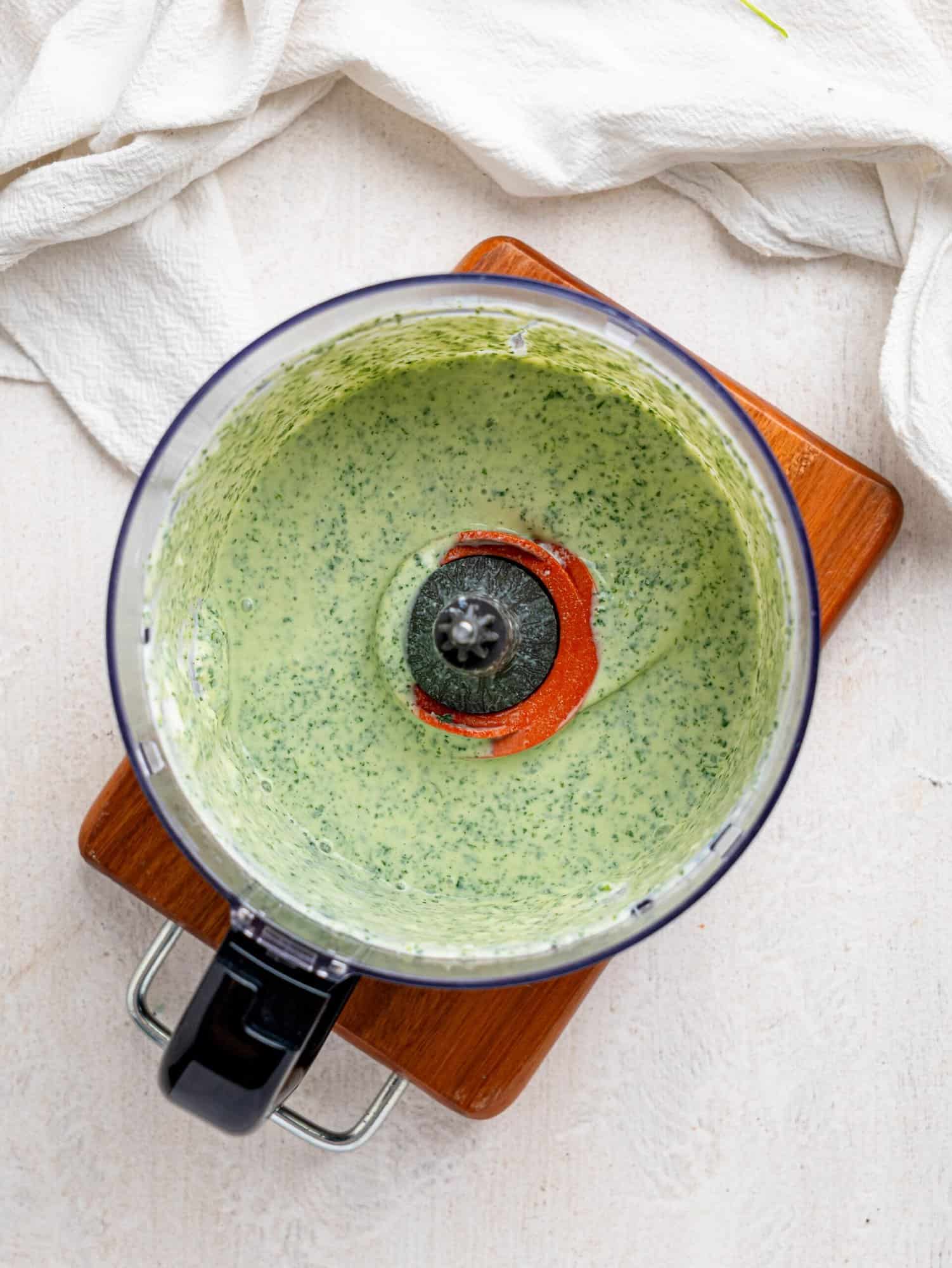 Cilantro and Lime Dressing blended in a food processor.