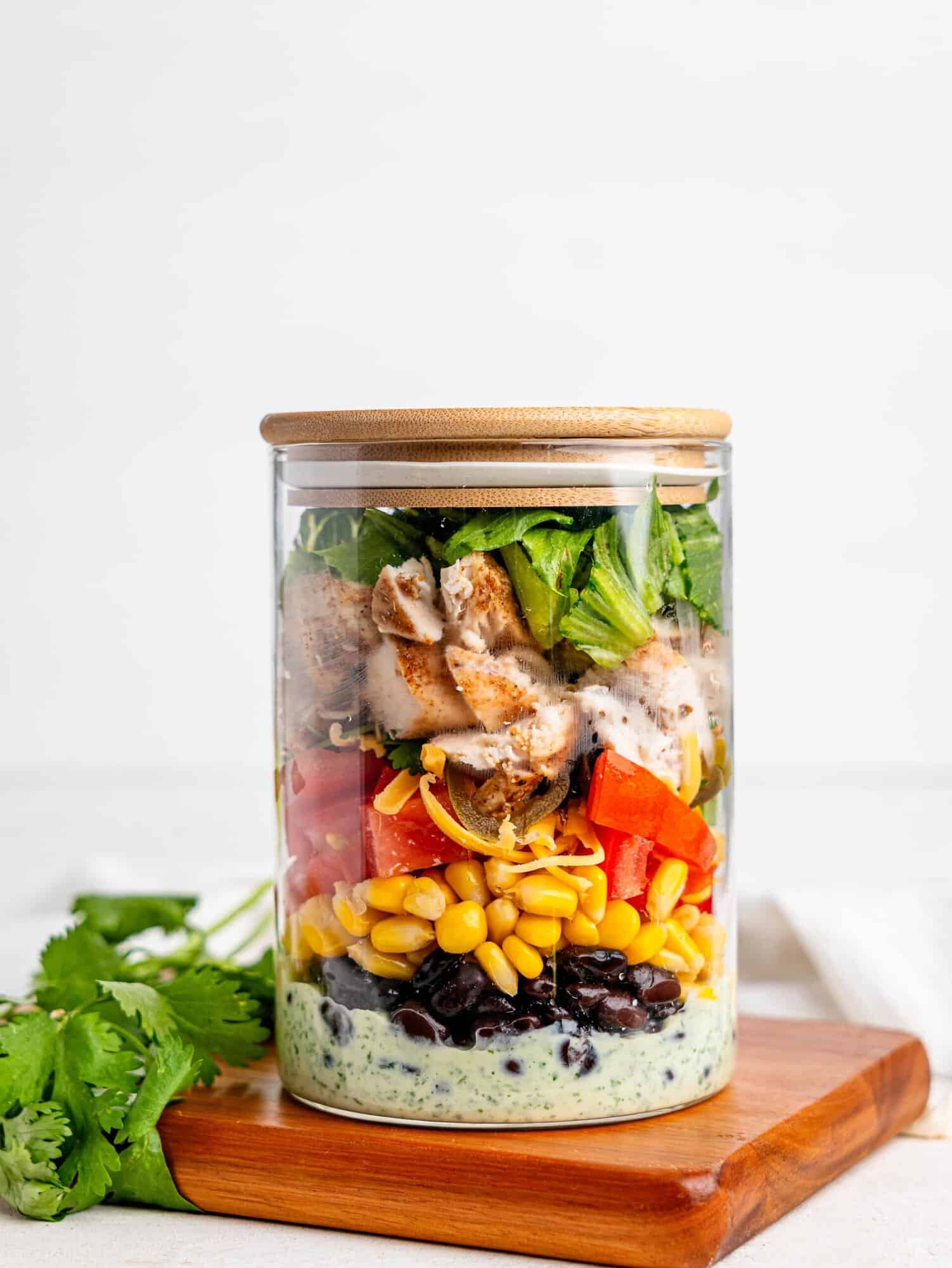 Mexican Chicken Salad meal-prep jar.