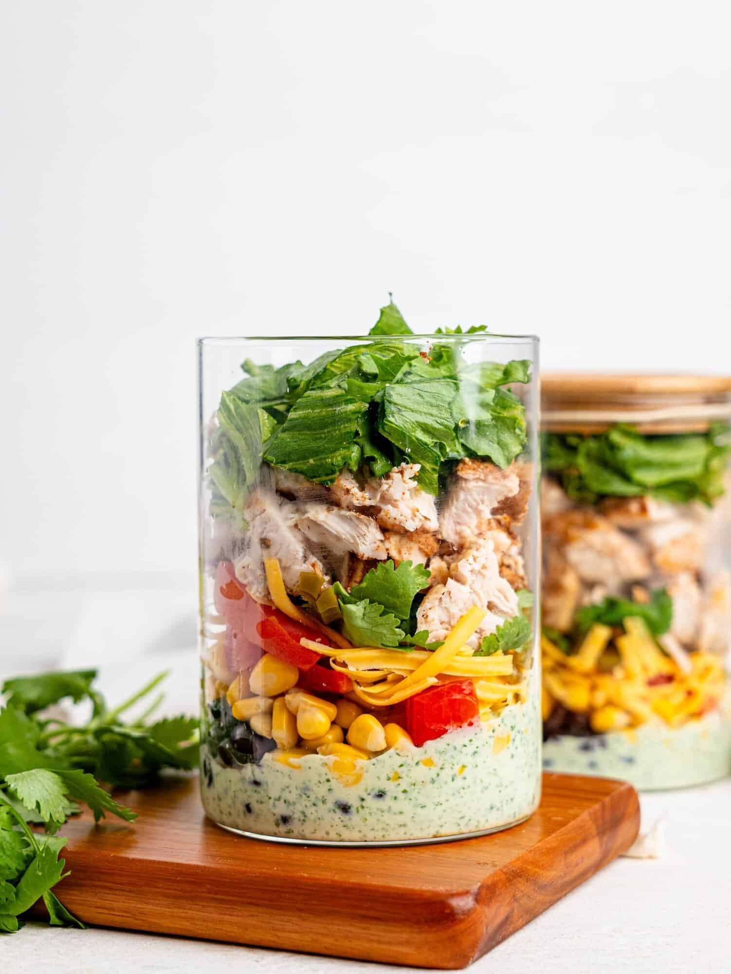 Mexican Chicken Salad meal-prep jars.