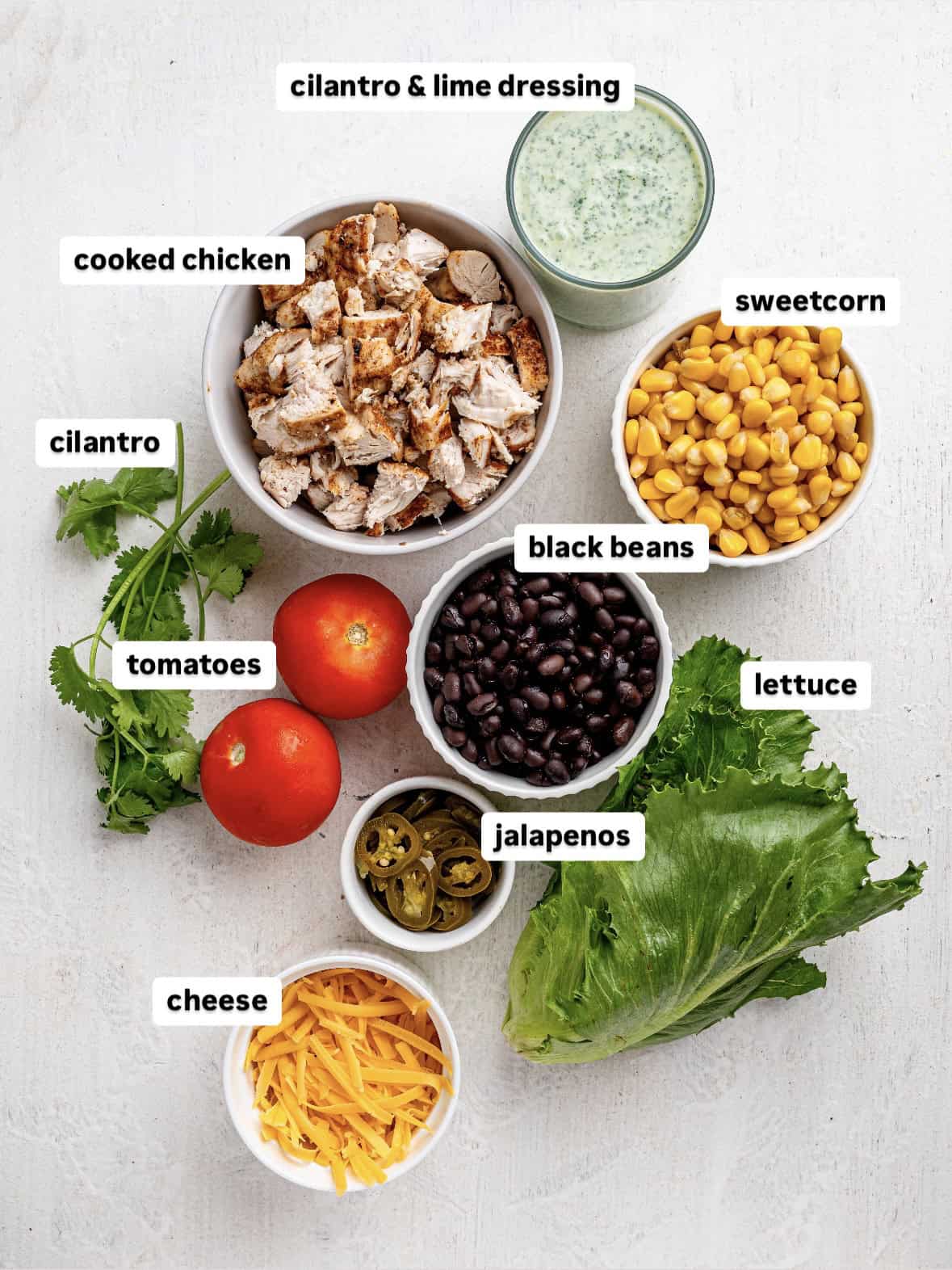 Mexican Chicken Salad ingredients.