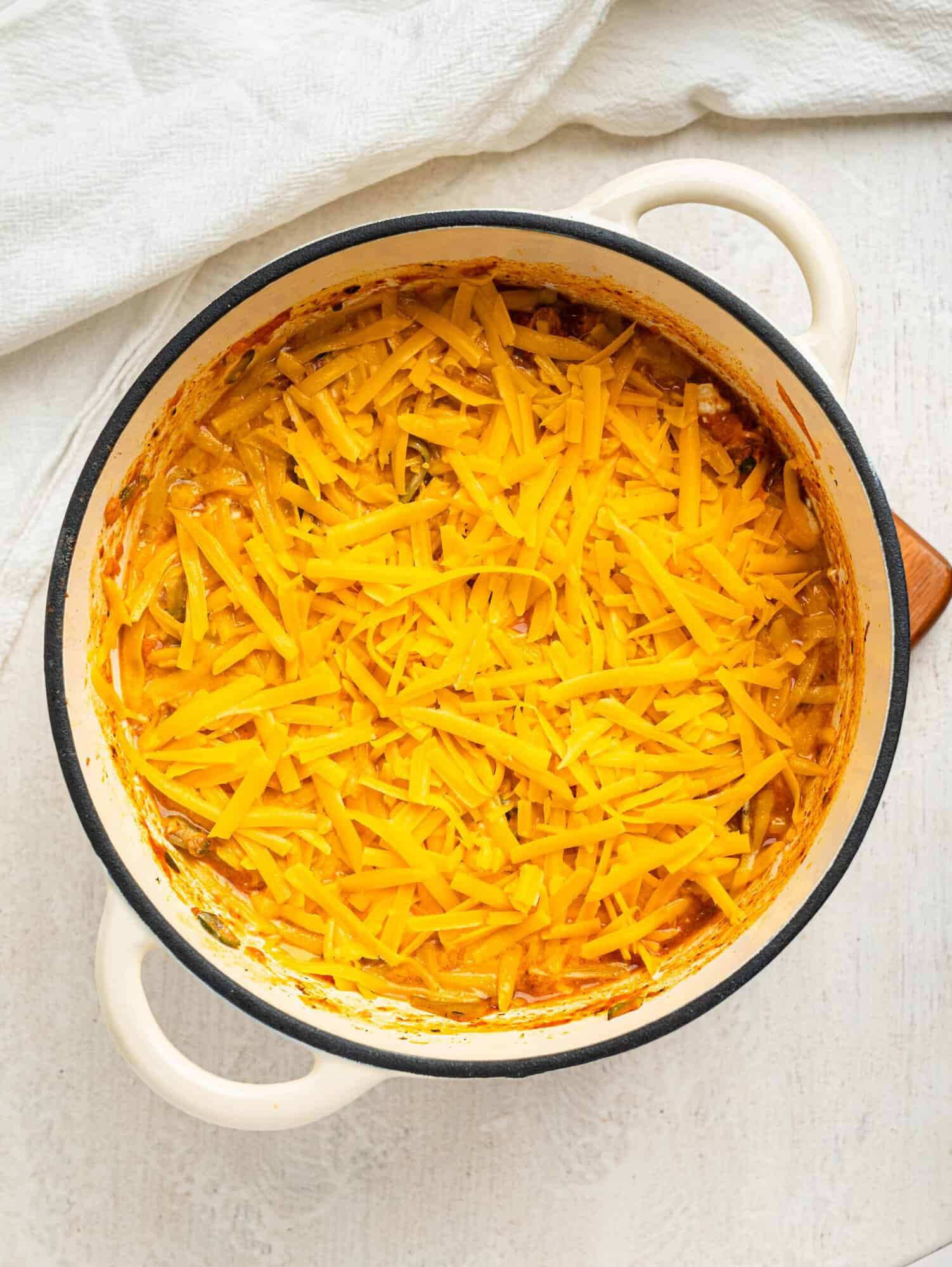 One pot lasagna before broiling.