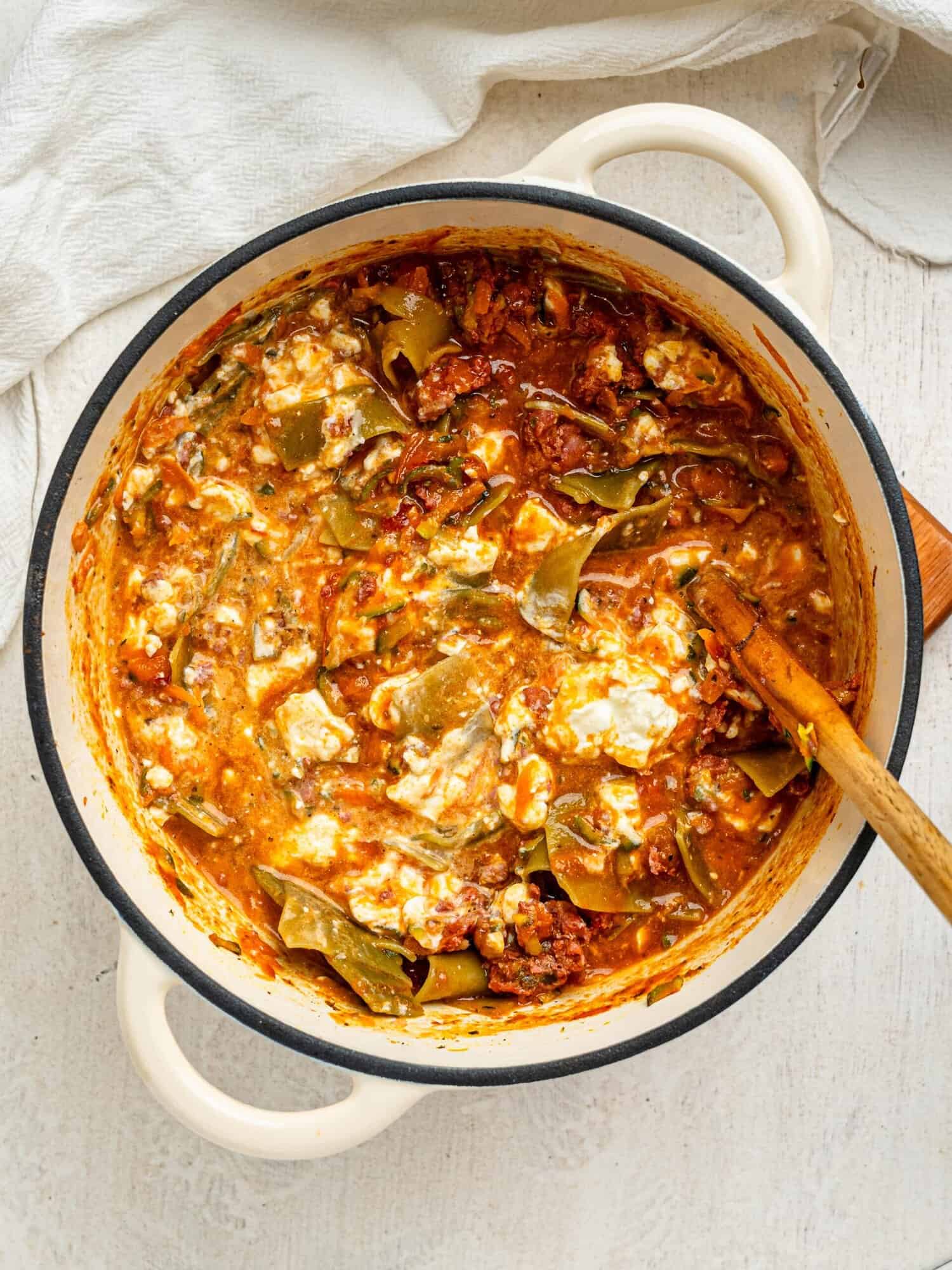 Lazy lasagna with cottage cheese.