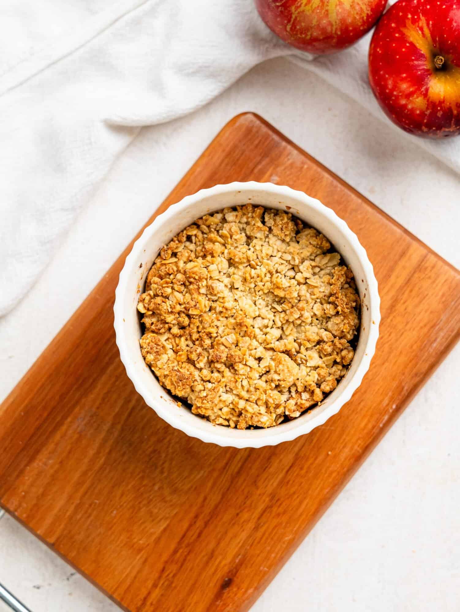 Single Serve Apple Crumble in a small ramekin.