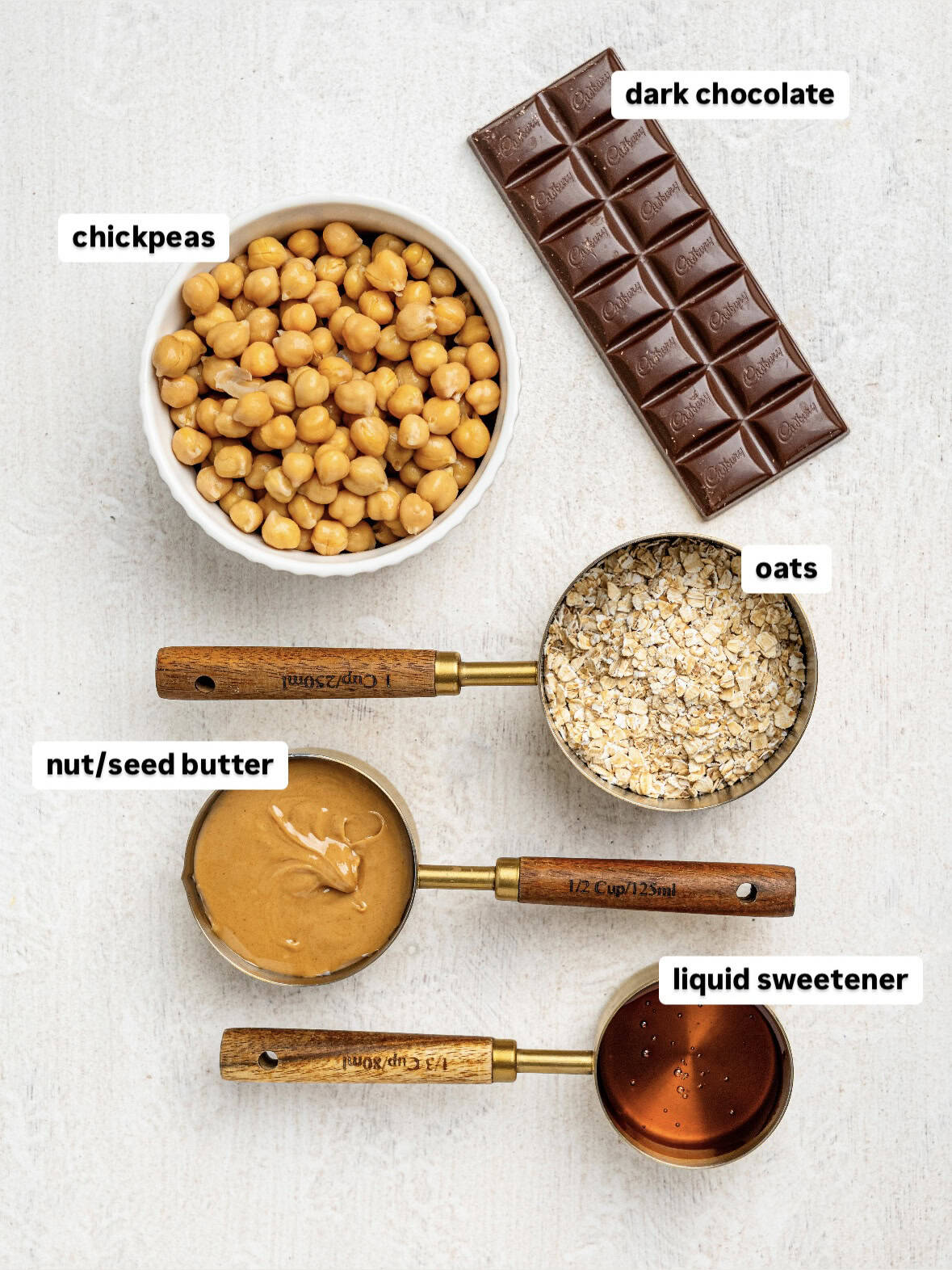 Ingredients for chickpea cookie dough truffles.