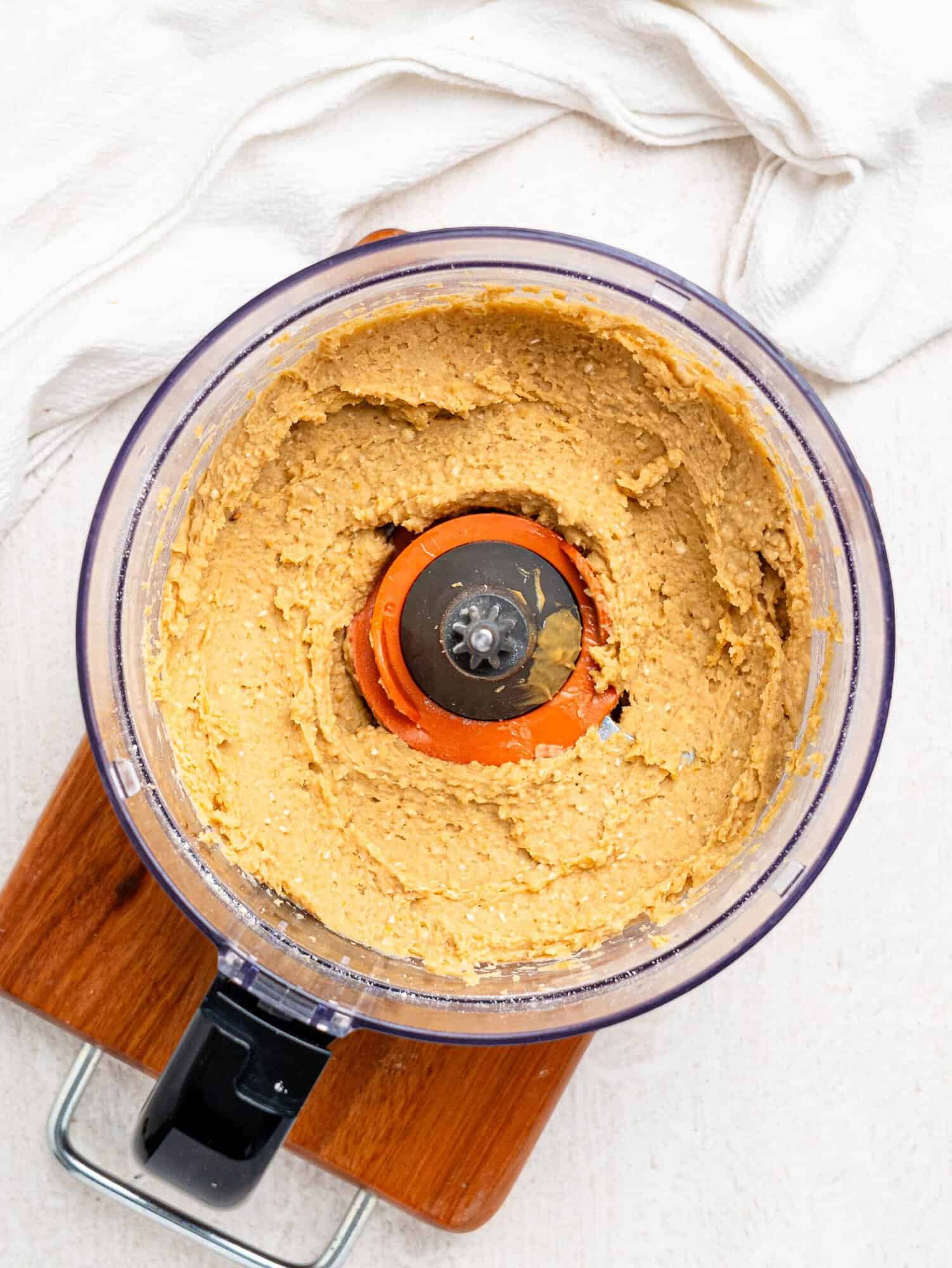 Healthy edible cookie dough in a food processor.