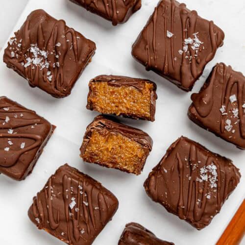 Date Caramels dipped in dark chocolate.