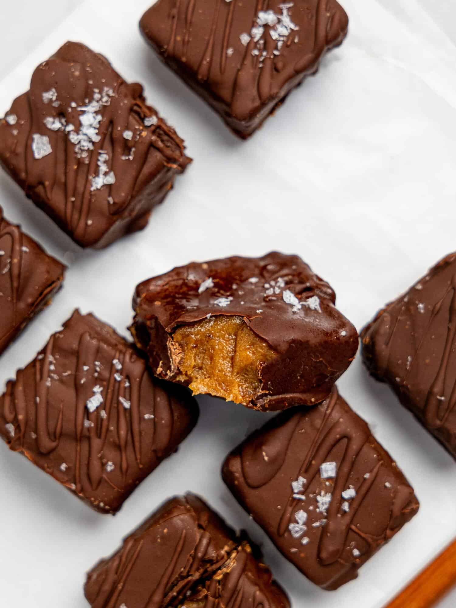 Date Caramels dipped in dark chocolate.