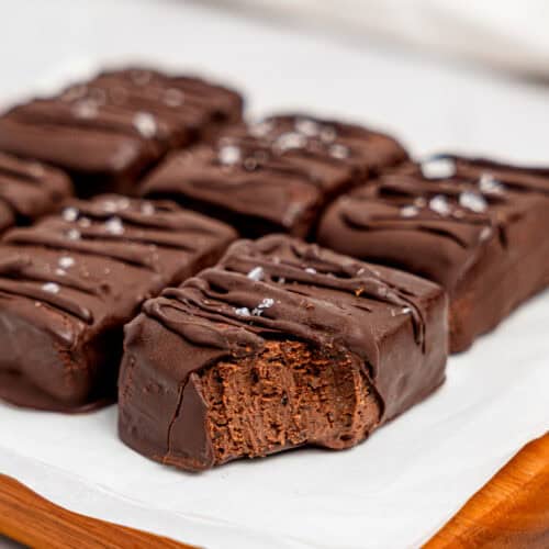 Black bean brownies on a chopping board.