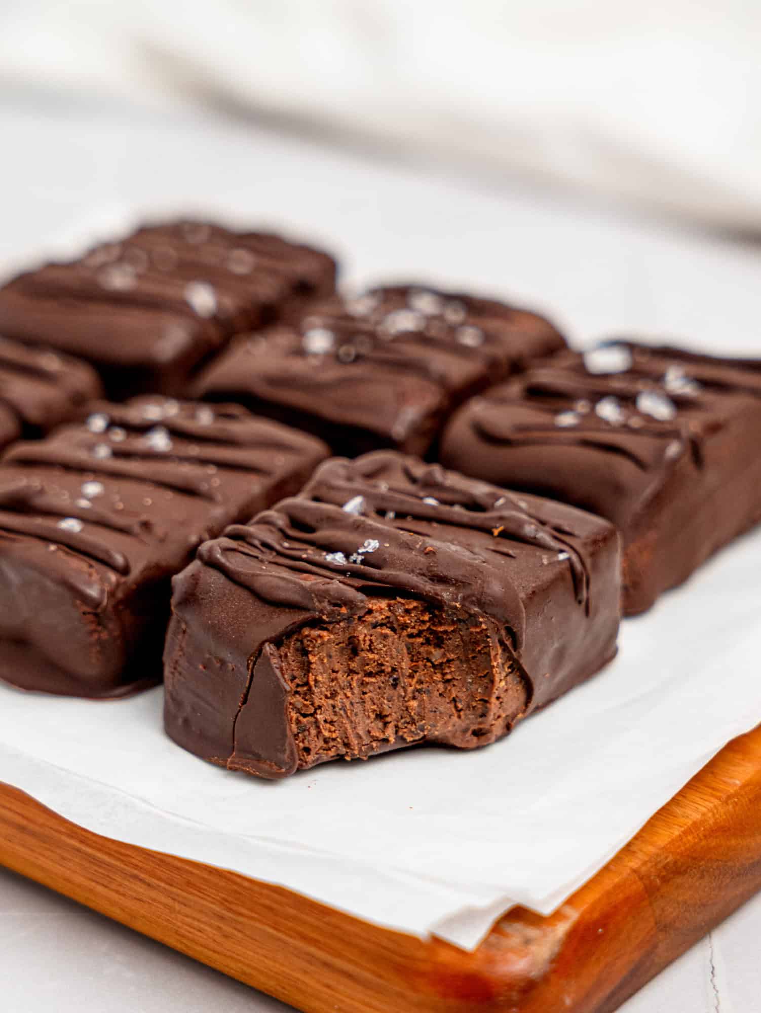 Black bean brownies on a chopping board.