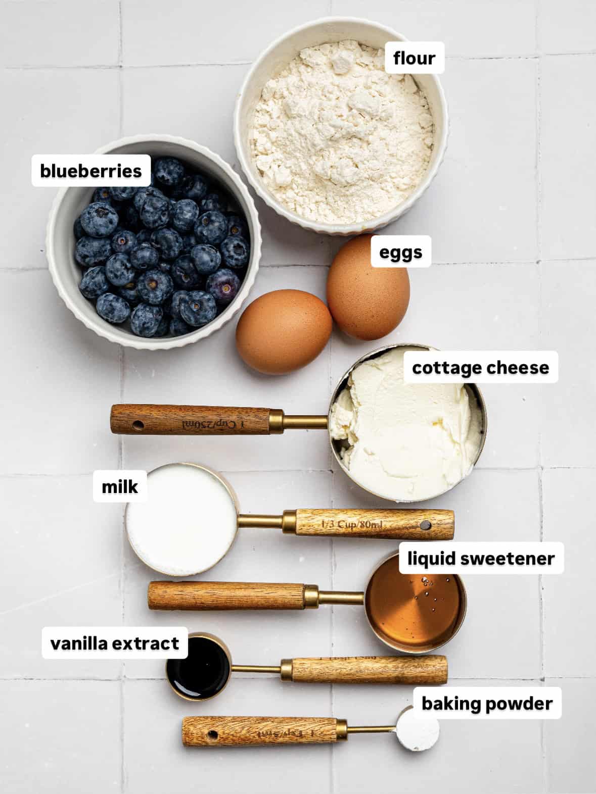 Blueberry Cottage Cheese Muffins ingredients.
