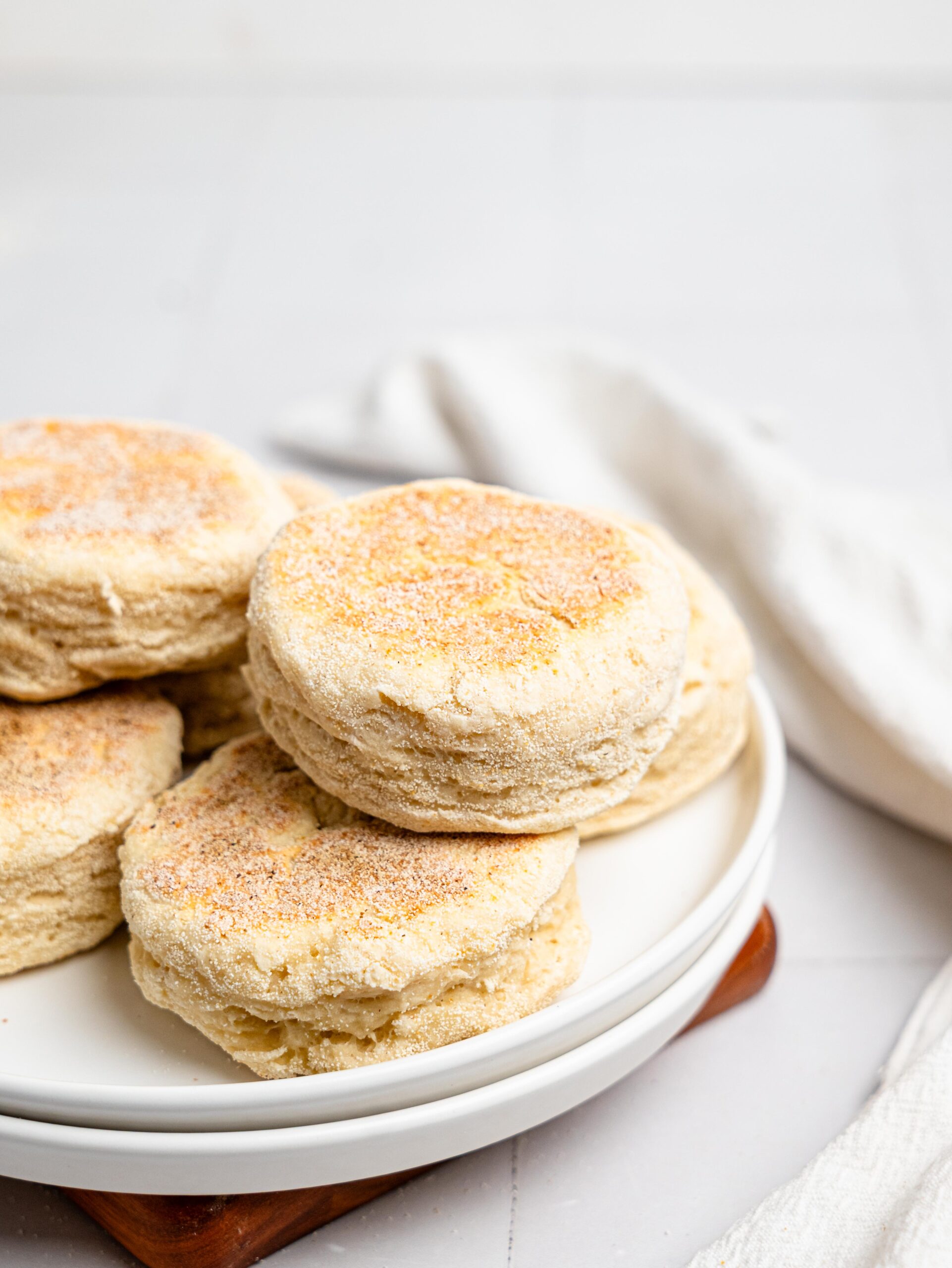 English muffins on a plate.