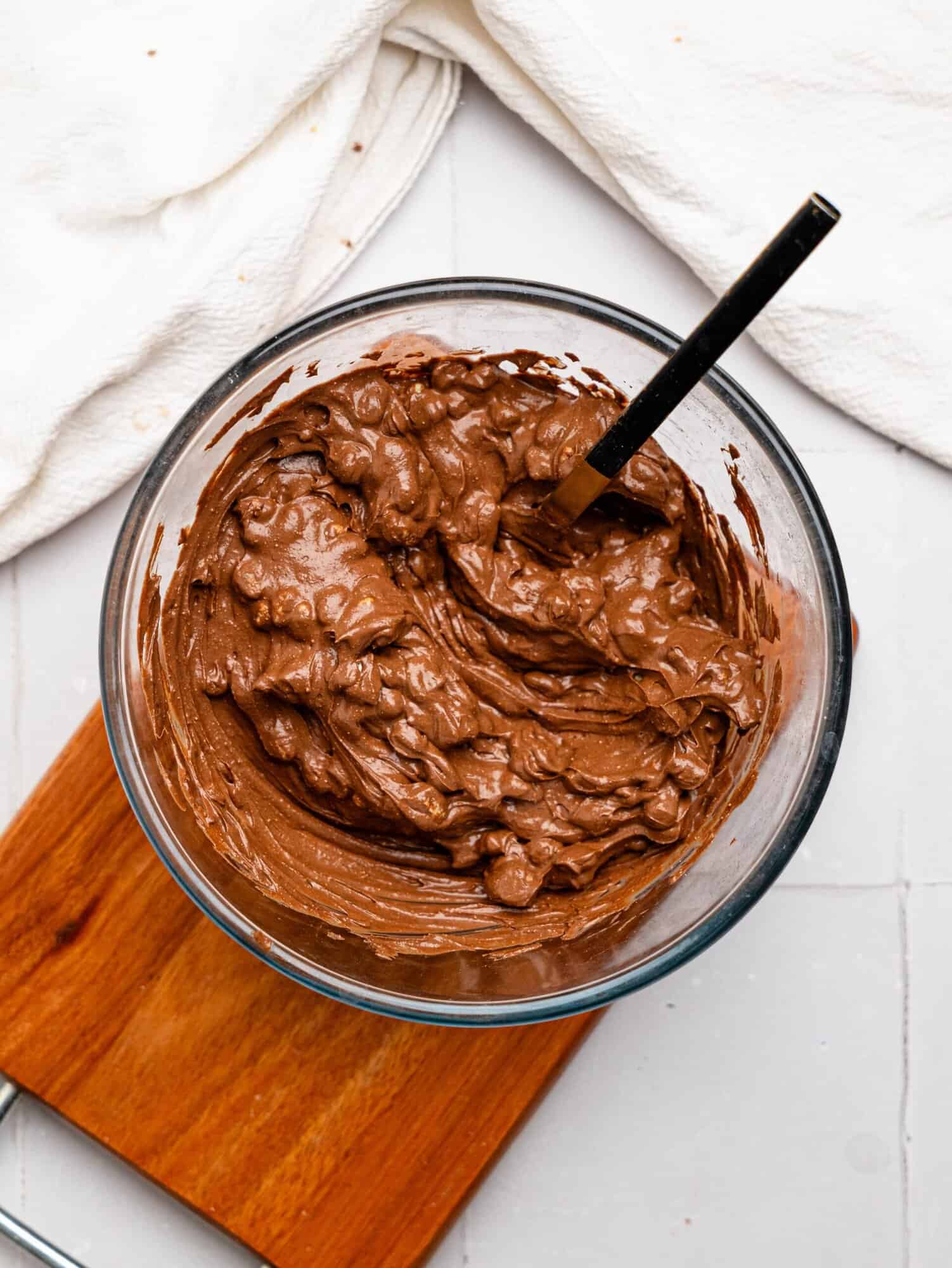 Ferrero Rocher Cottage Cheese Chocolate Pudding in a glass bowl.