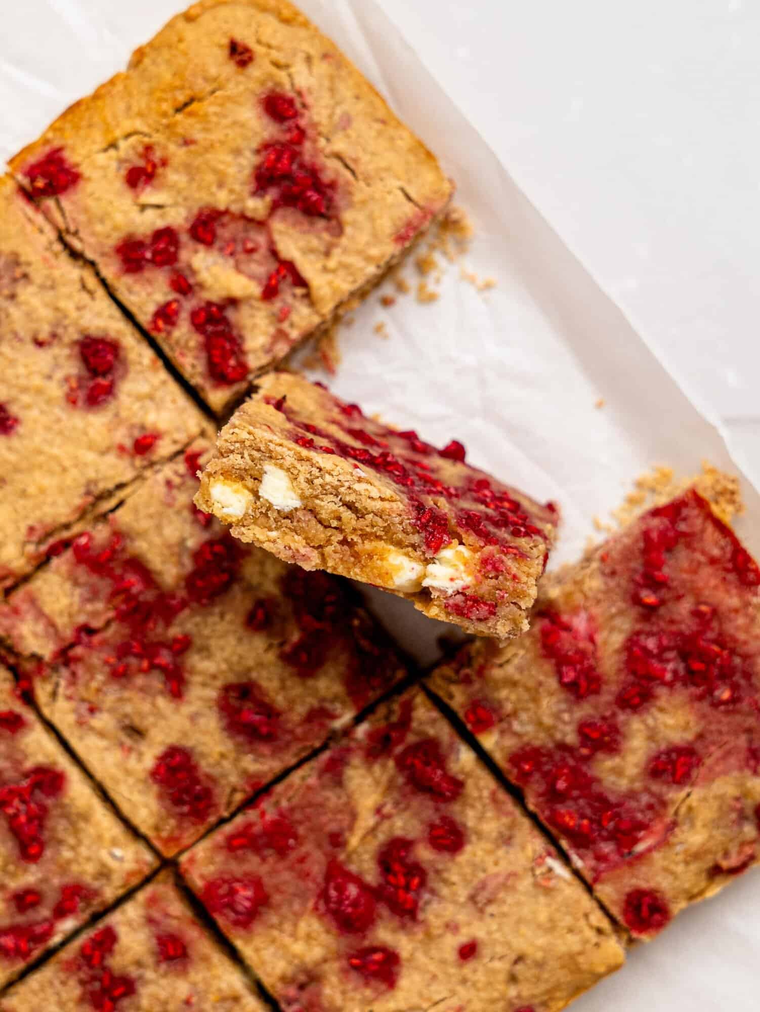 White chocolate and raspberry blondies.