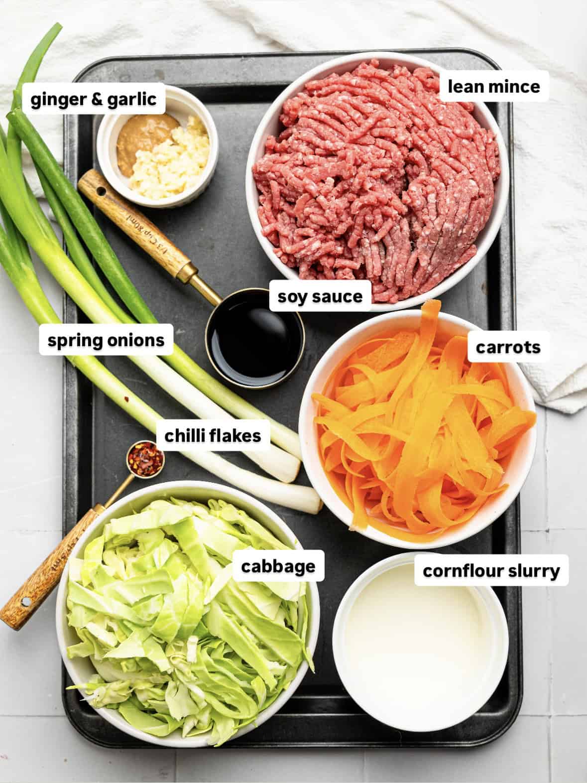 Ingredients needed to make spring roll in a bowl.