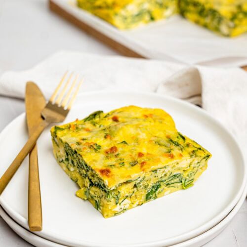 Feta and Spinach egg bake on a plate.