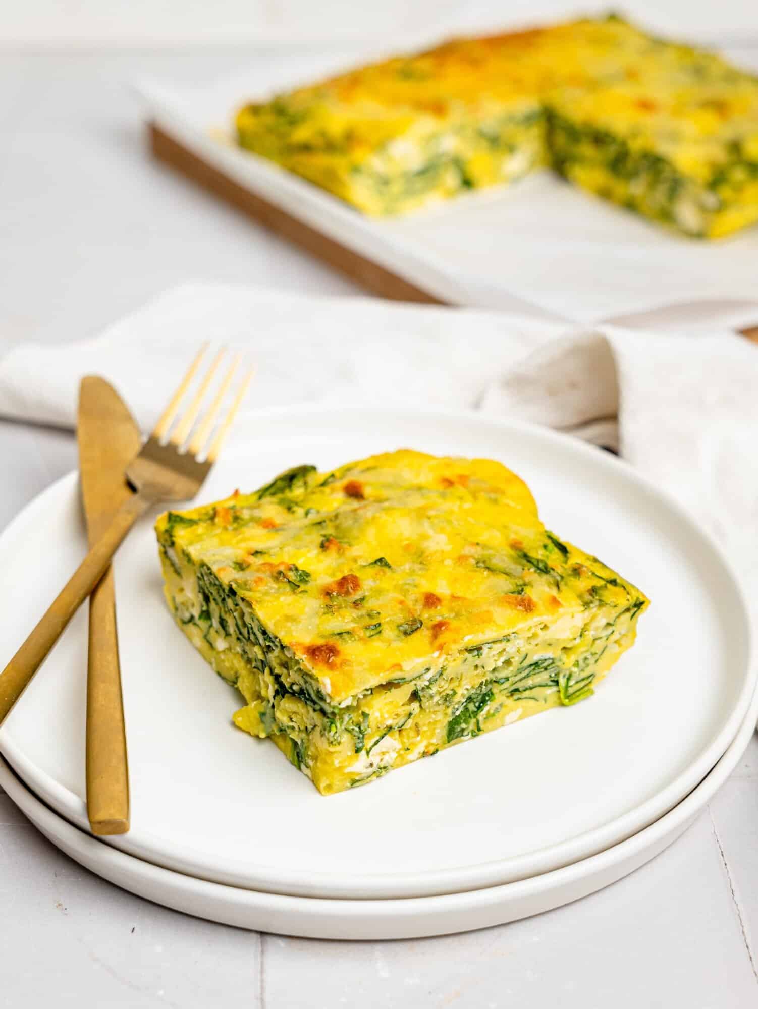 Feta and Spinach egg bake on a plate.