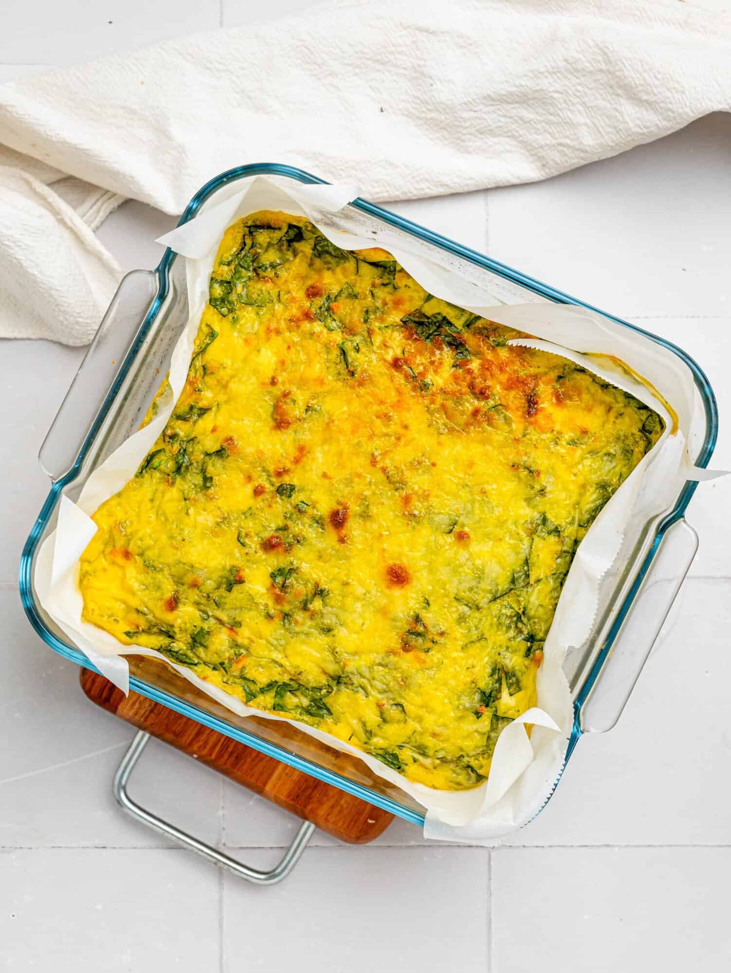 Feta and spinach egg bake after baking.