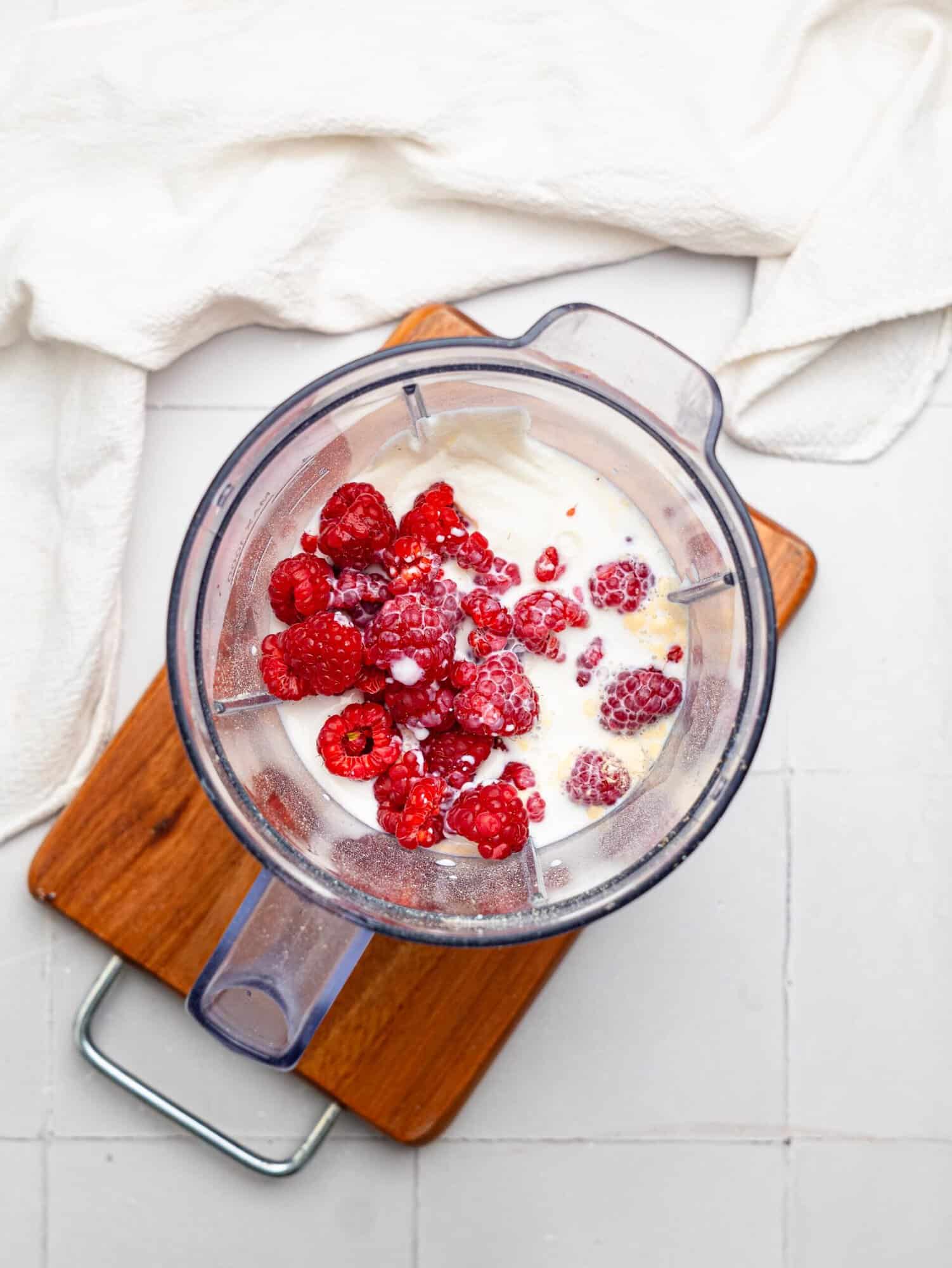 Blended overnight oats ingredients in a blender.