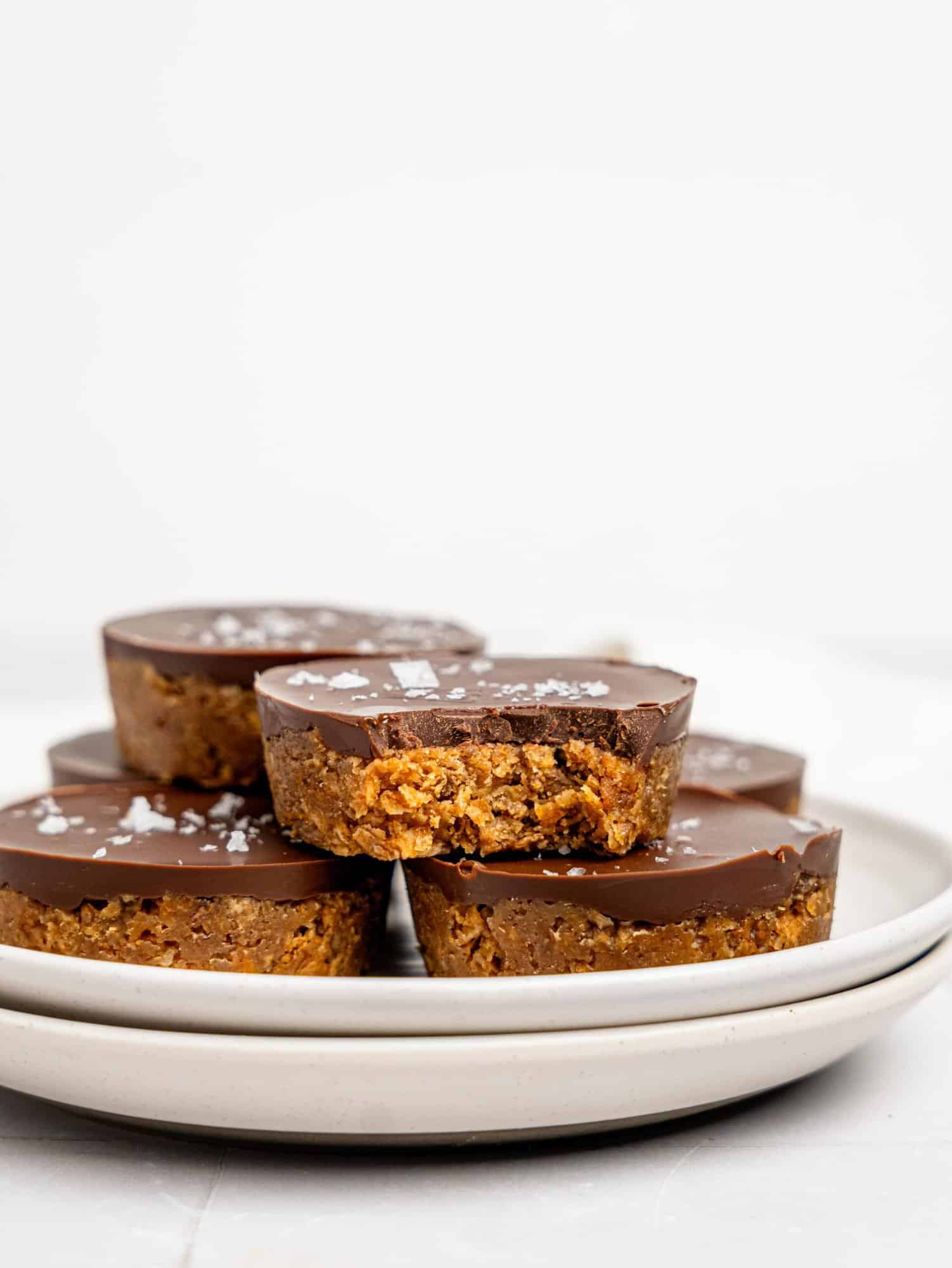 Peanut Butter Weetbix Cups on a white plate.