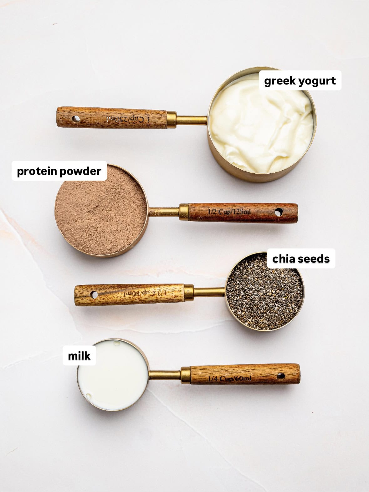 Ingredients to make high protein chia pudding.