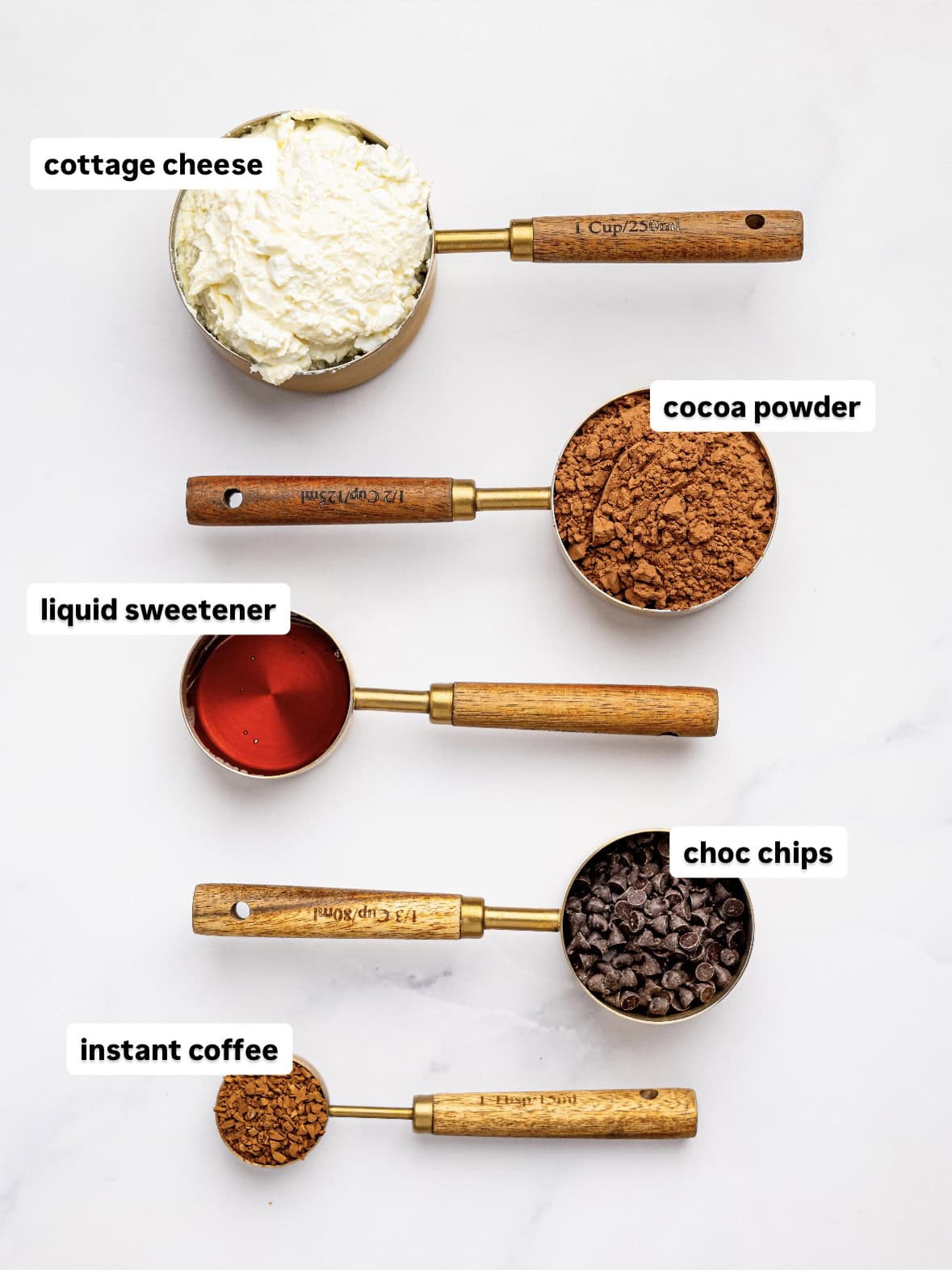 Ingredients needed for healthy mocha chocolate mousse.