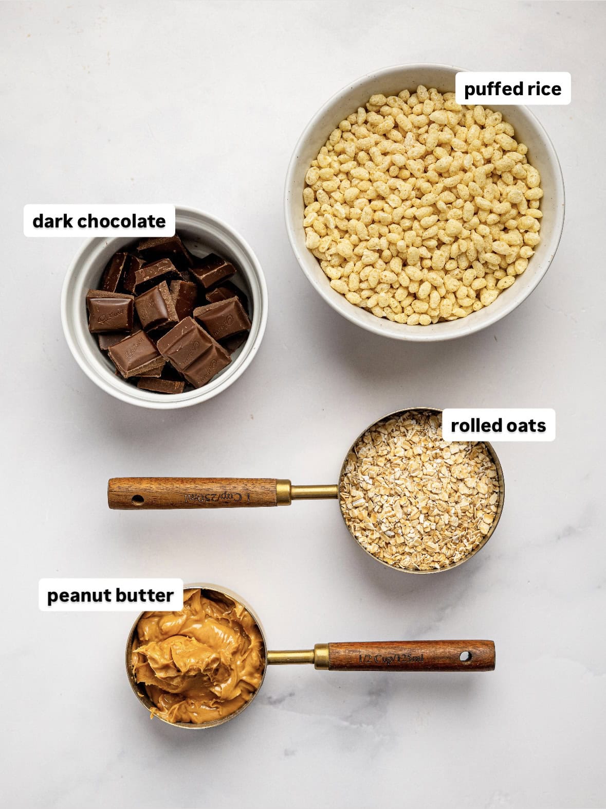 Ingredients needed to make healthy rice krispie treats.